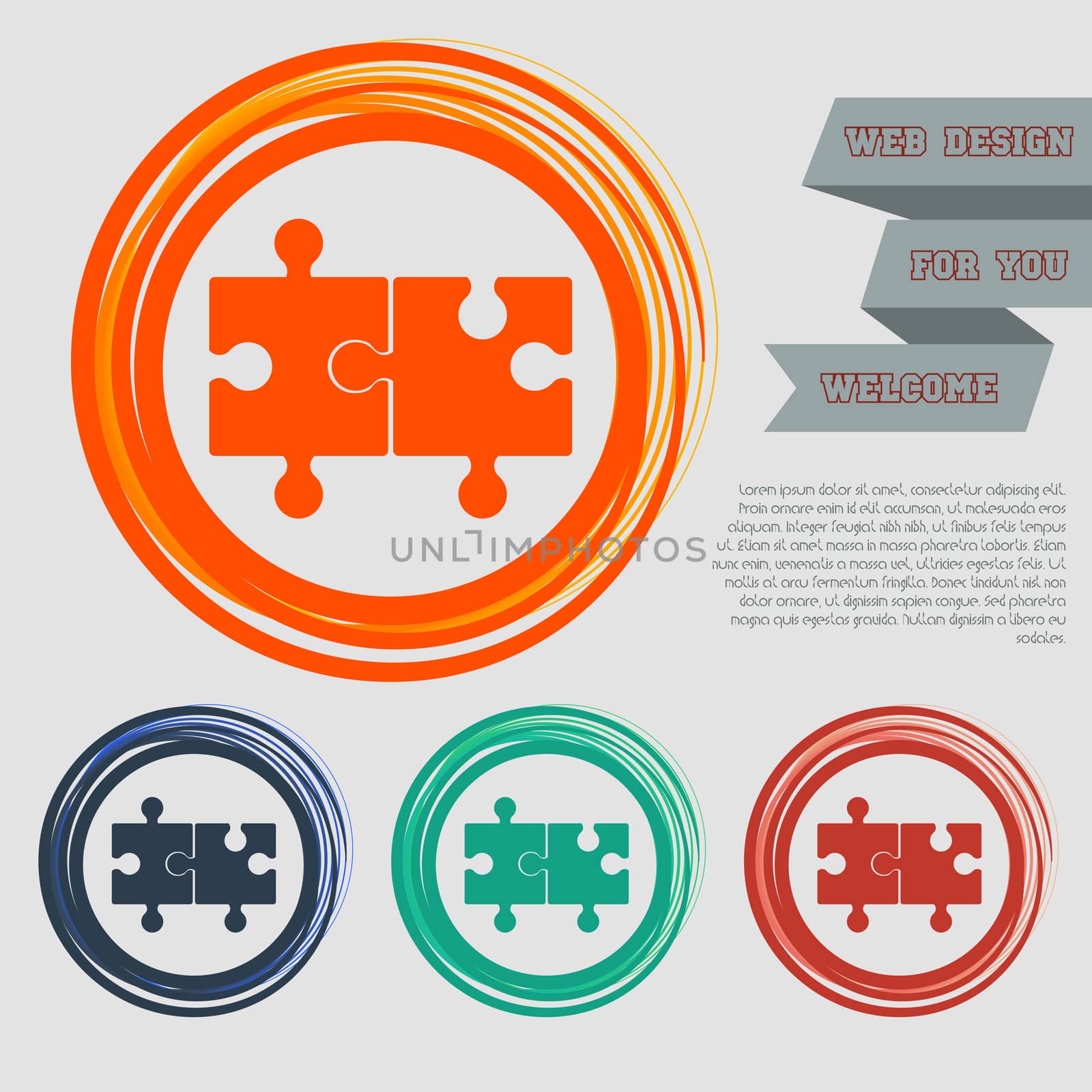 puzzle icon on the red, blue, green, orange buttons for your website and design with space text.  by Adamchuk