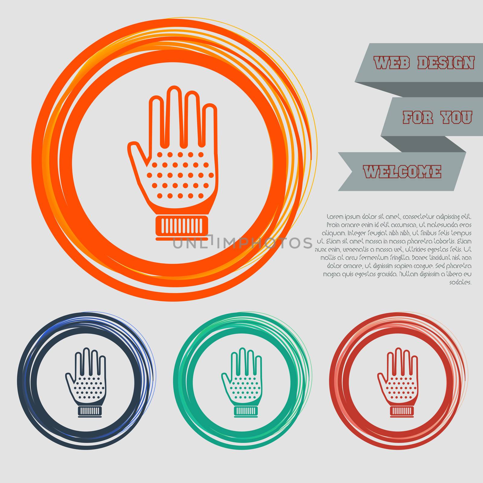gloves icon on the red, blue, green, orange buttons for your website and design with space text. illustration