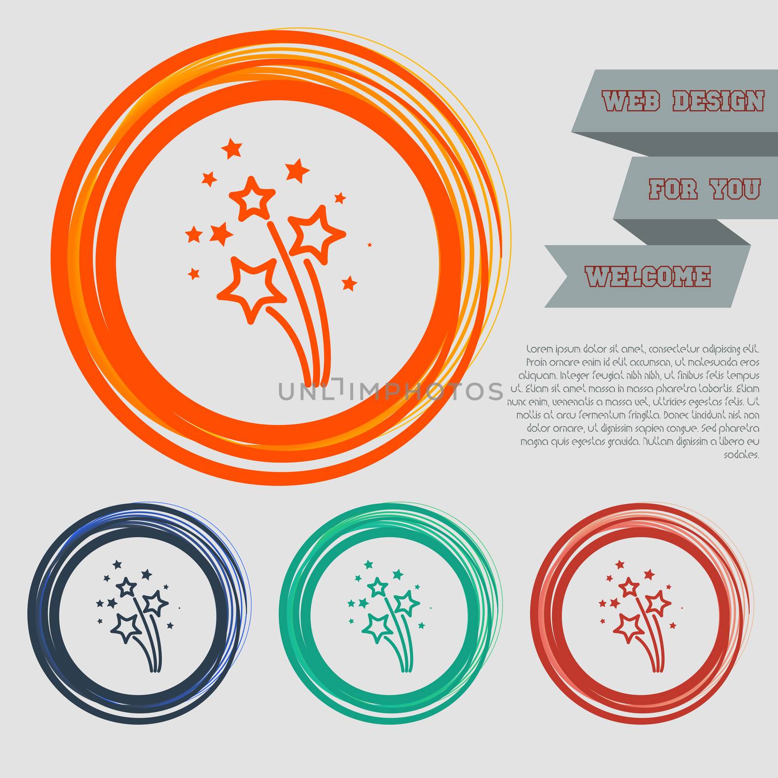 firework icon on the red, blue, green, orange buttons for your website and design with space text. illustration