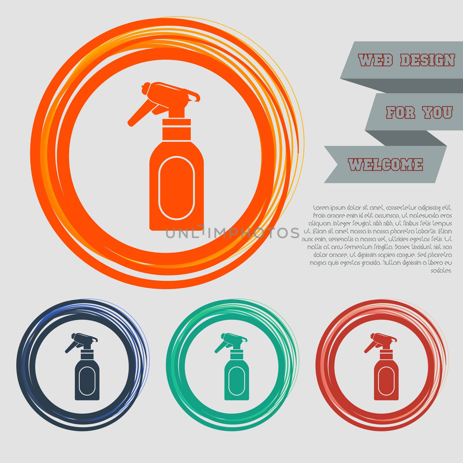 Spray icon on the red, blue, green, orange buttons for your website and design with space text.  by Adamchuk
