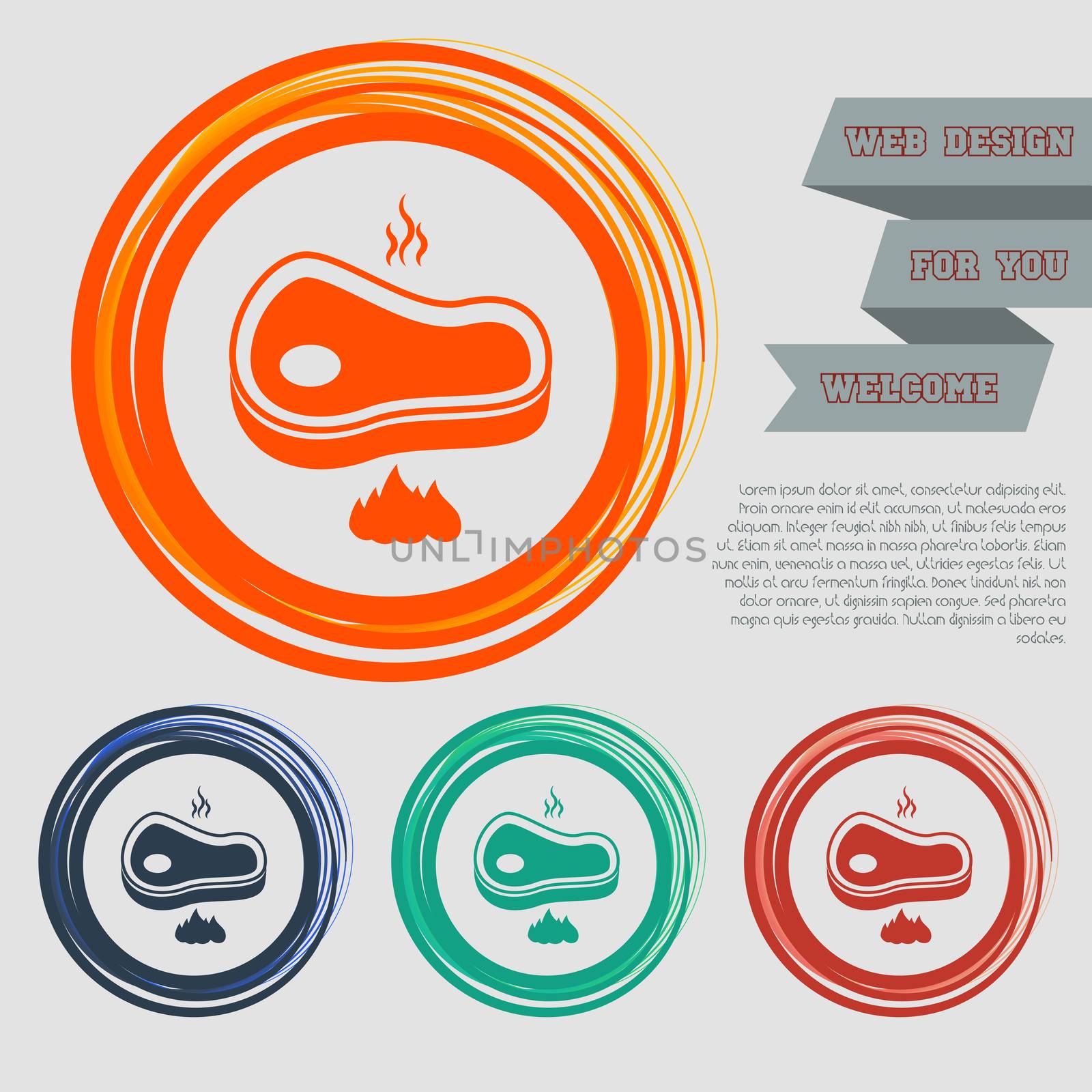Beef Meat Steak icon on the red, blue, green, orange buttons for your website and design with space text. illustration