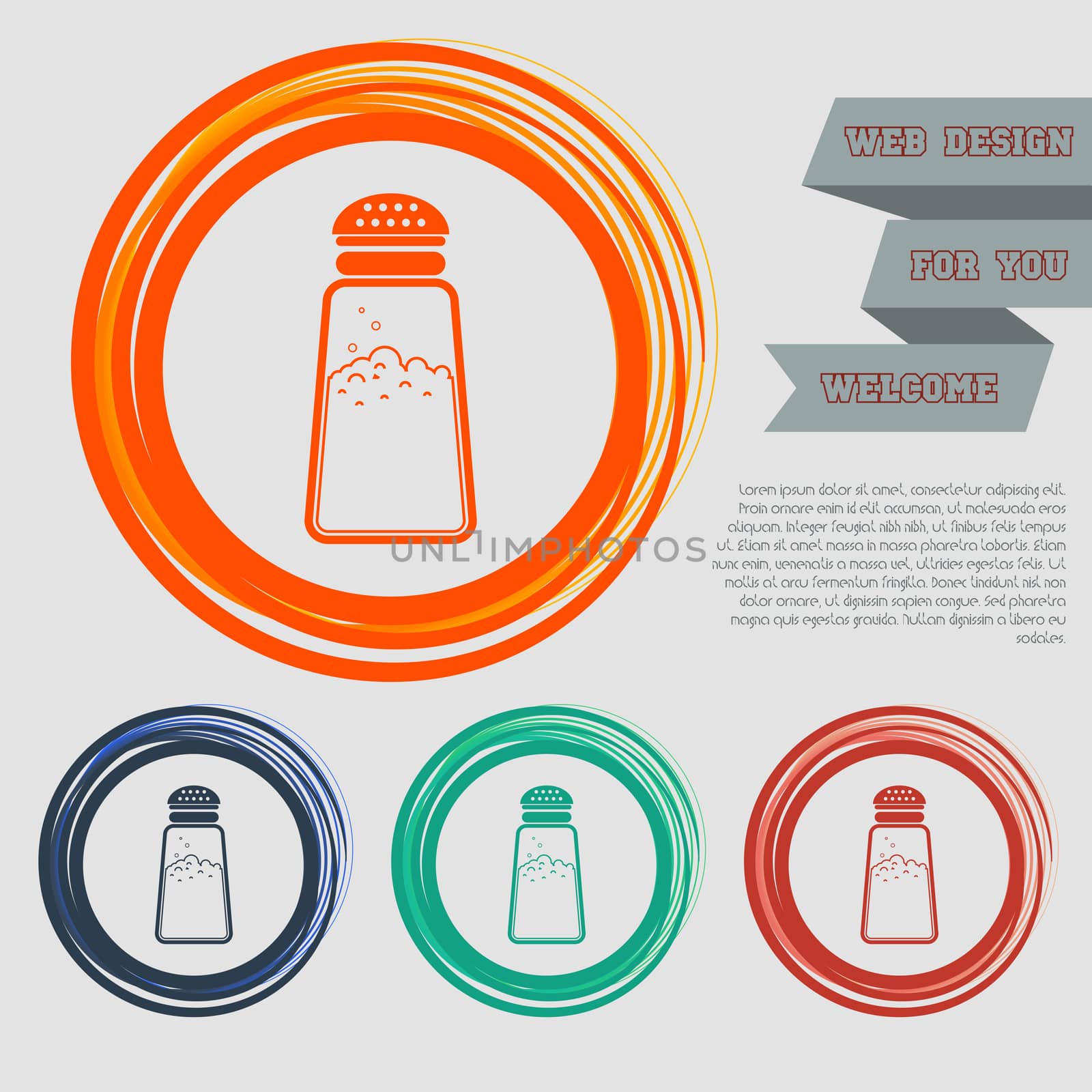 Salt or pepper shakers, Cooking spices icon on the red, blue, green, orange buttons for your website and design with space text.  by Adamchuk