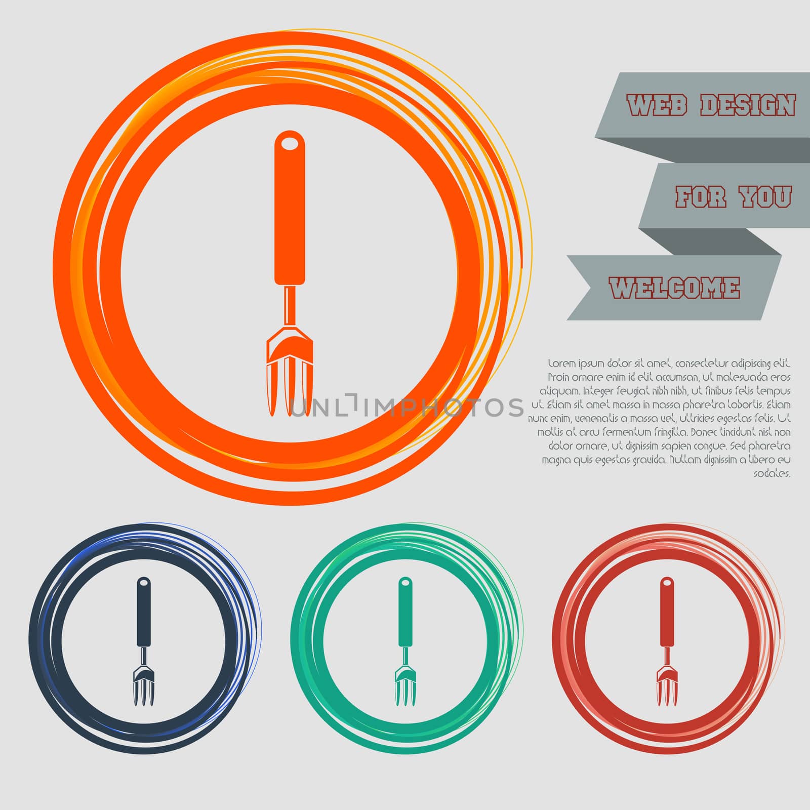 fork icon on the red, blue, green, orange buttons for your website and design with space text.  by Adamchuk