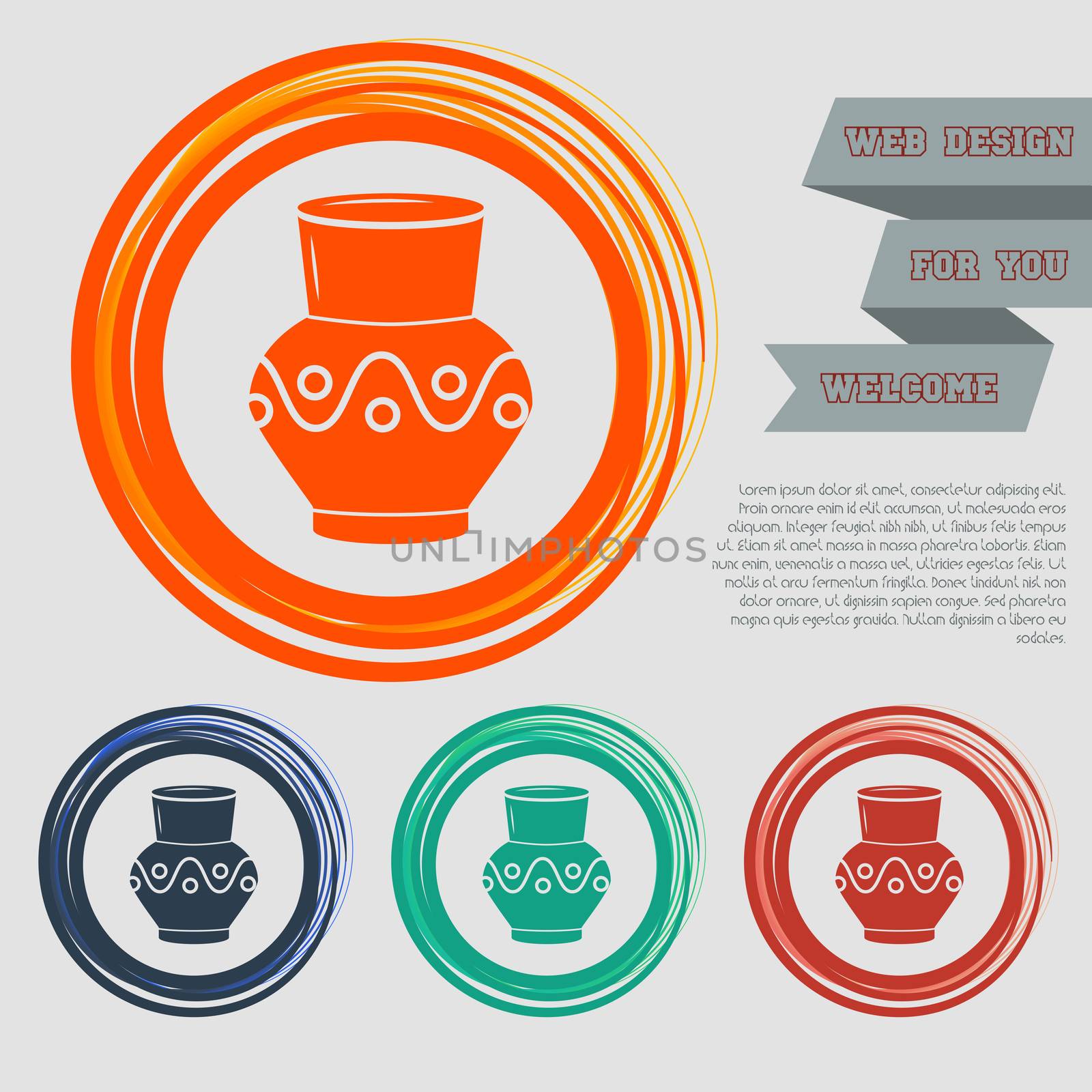 Vase, amphora icon on the red, blue, green, orange buttons for your website and design with space text.  by Adamchuk