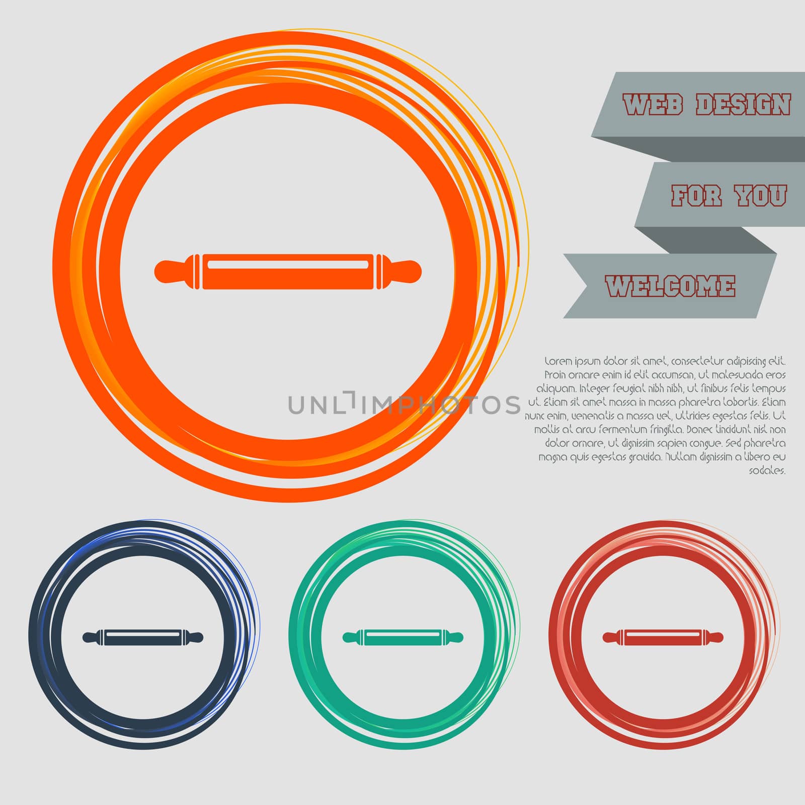 Roller, flour icon on the red, blue, green, orange buttons for your website and design with space text. illustration