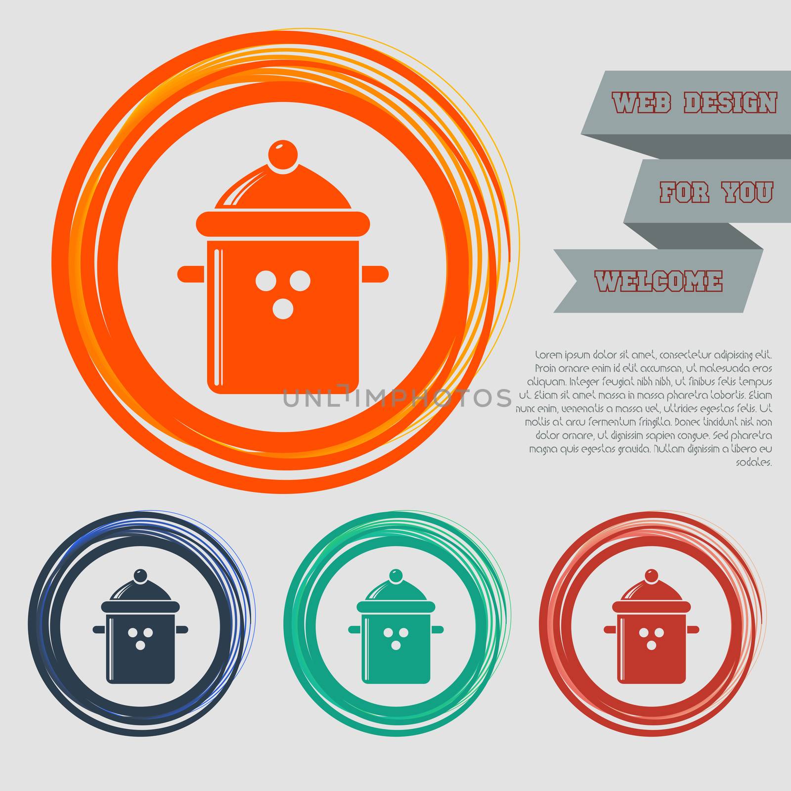 pan cooking icon on the red, blue, green, orange buttons for your website and design with space text.  by Adamchuk