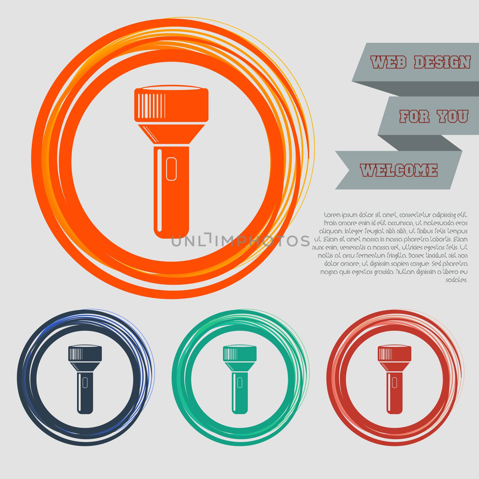 flashlight icon on the red, blue, green, orange buttons for your website and design with space text.  by Adamchuk