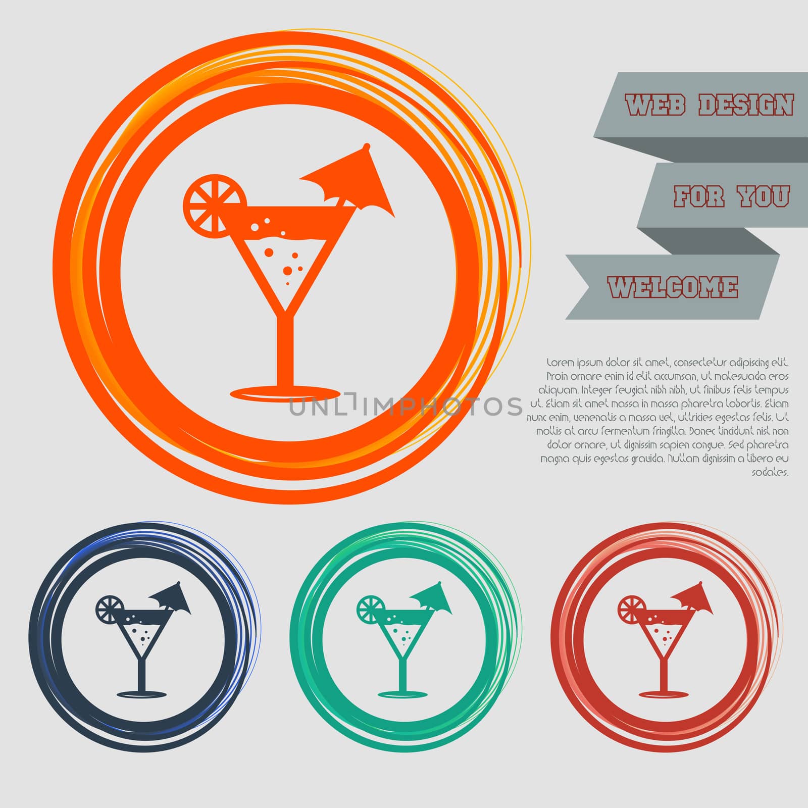 Cocktail party, martini icon on the red, blue, green, orange buttons for your website and design with space text.  by Adamchuk