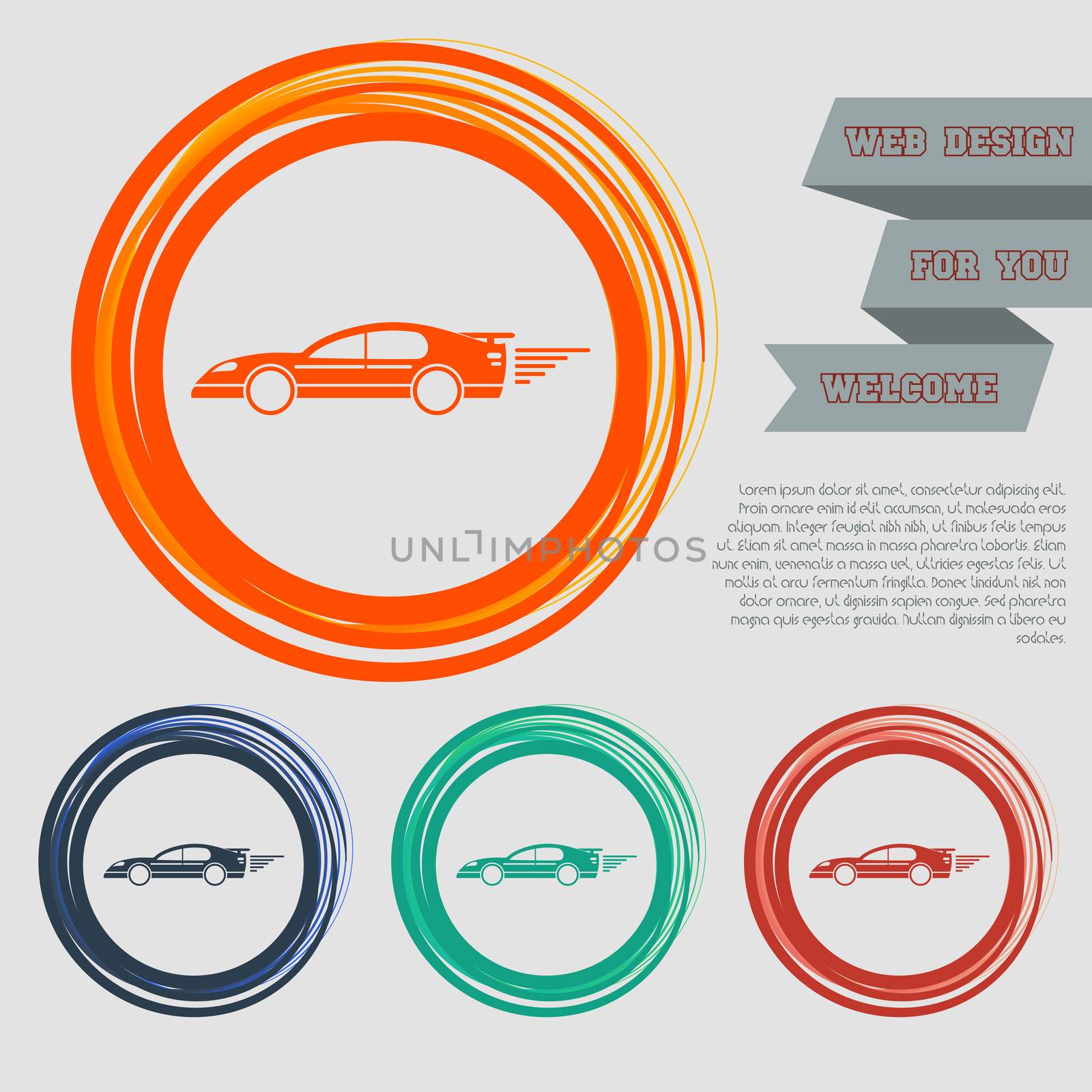 Super Car icon on the red, blue, green, orange buttons for your website and design with space text.  by Adamchuk