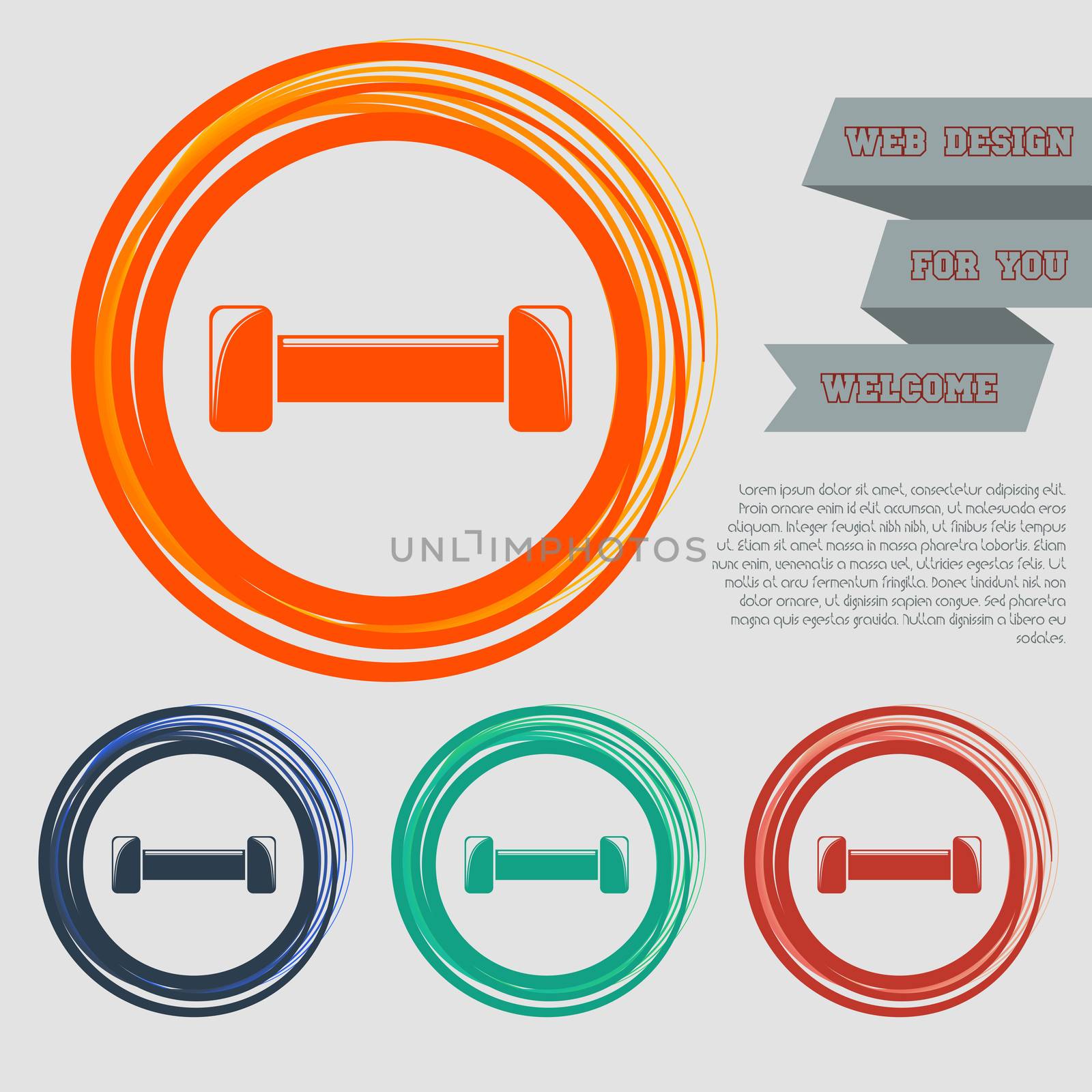Dumbbell icon on the red, blue, green, orange buttons for your website and design with space text.  by Adamchuk