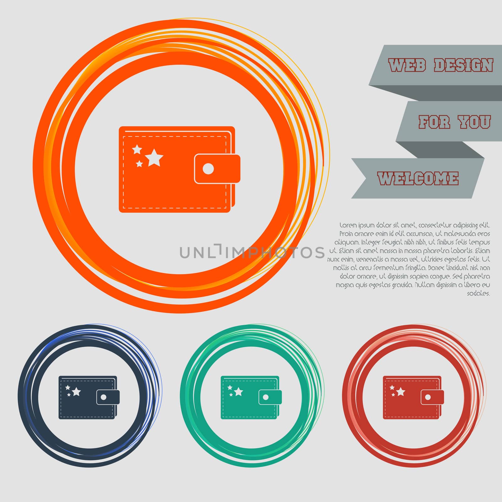 Purse icon on the red, blue, green, orange buttons for your website and design with space text. illustration