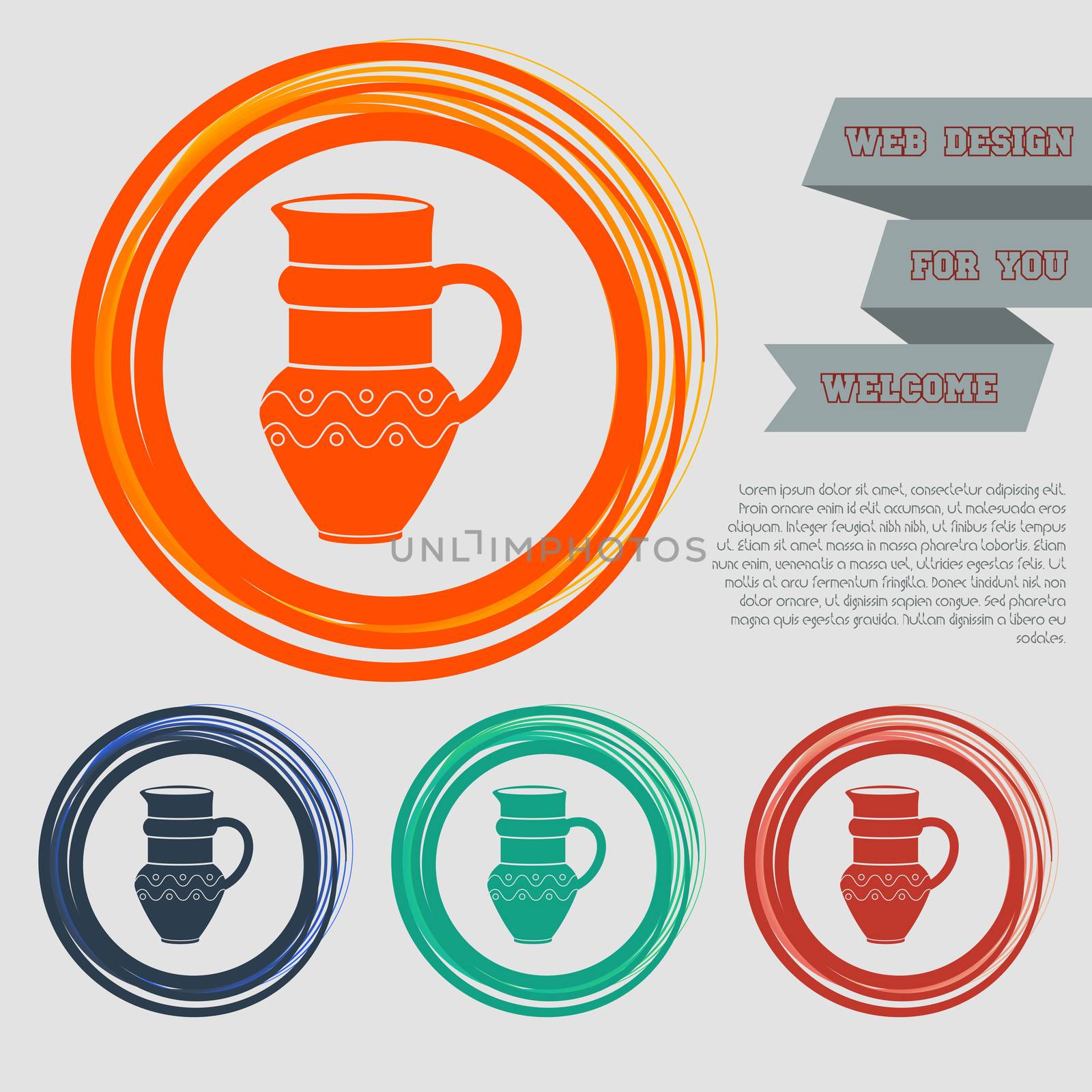 Jug Icon on the red, blue, green, orange buttons for your website and design with space text. illustration