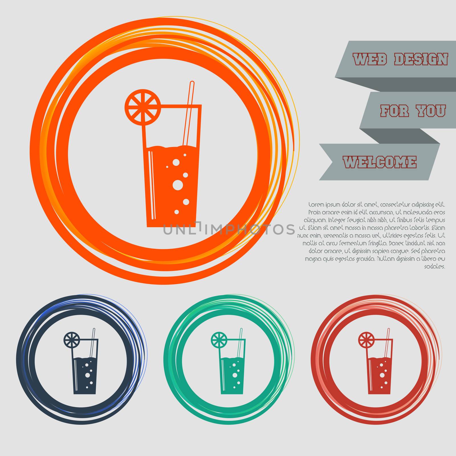 Cocktail Icon on the red, blue, green, orange buttons for your website and design with space text.  by Adamchuk