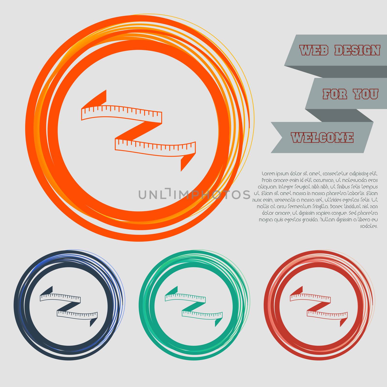 Measuring tape icon on the red, blue, green, orange buttons for your website and design with space text. illustration