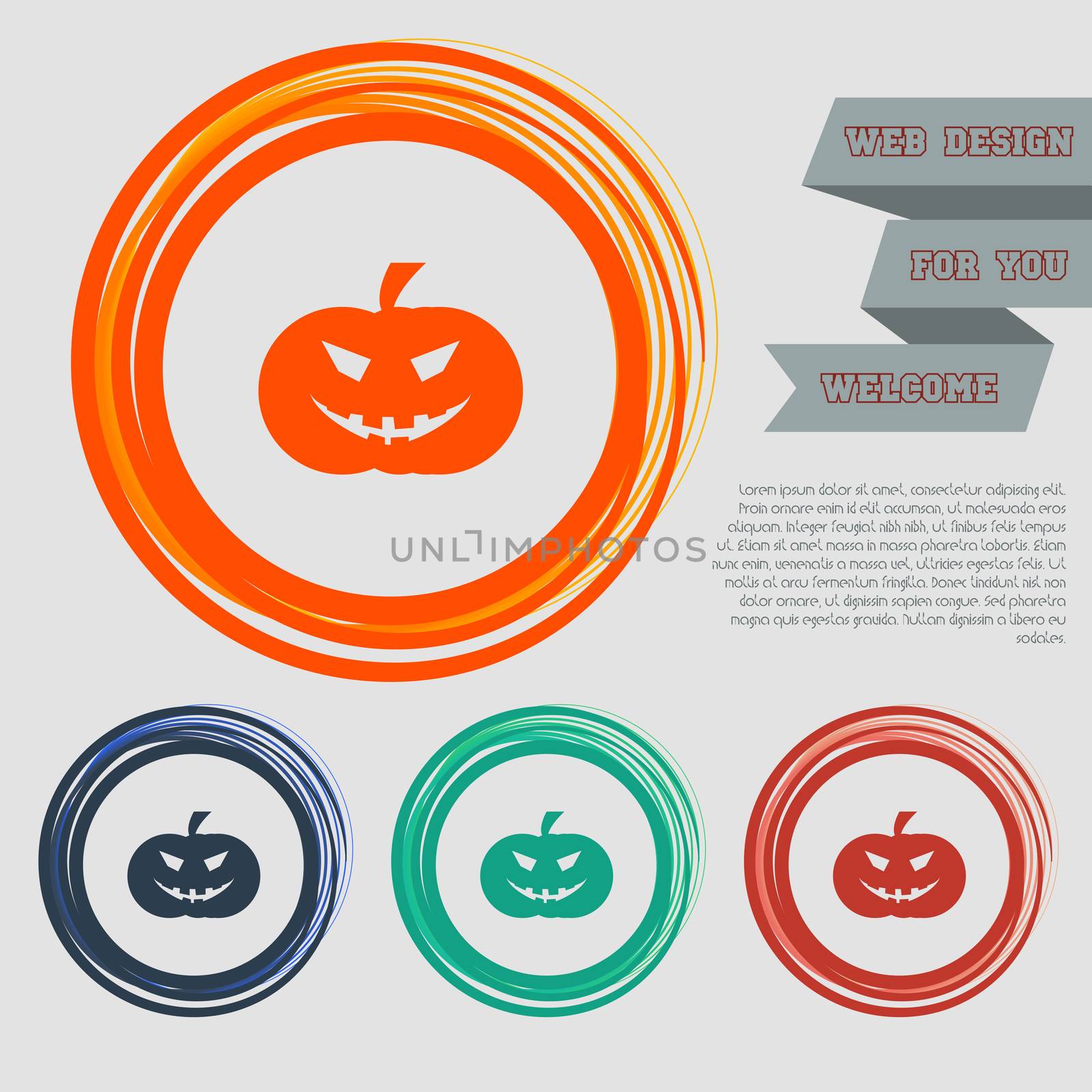halloween pumpkin icon on the red, blue, green, orange buttons for your website and design with space text.  by Adamchuk