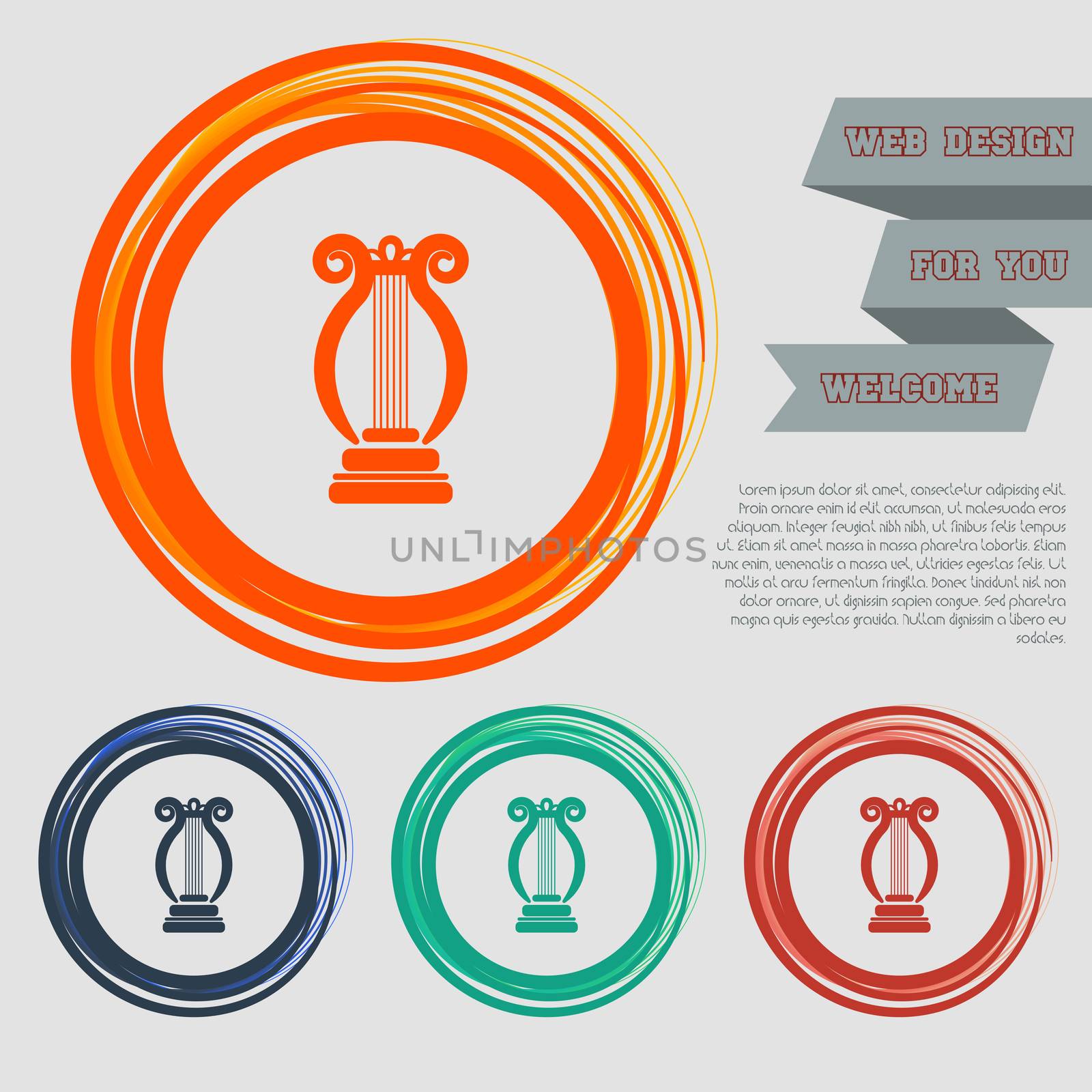 harp icon on the red, blue, green, orange buttons for your website and design with space text. illustration