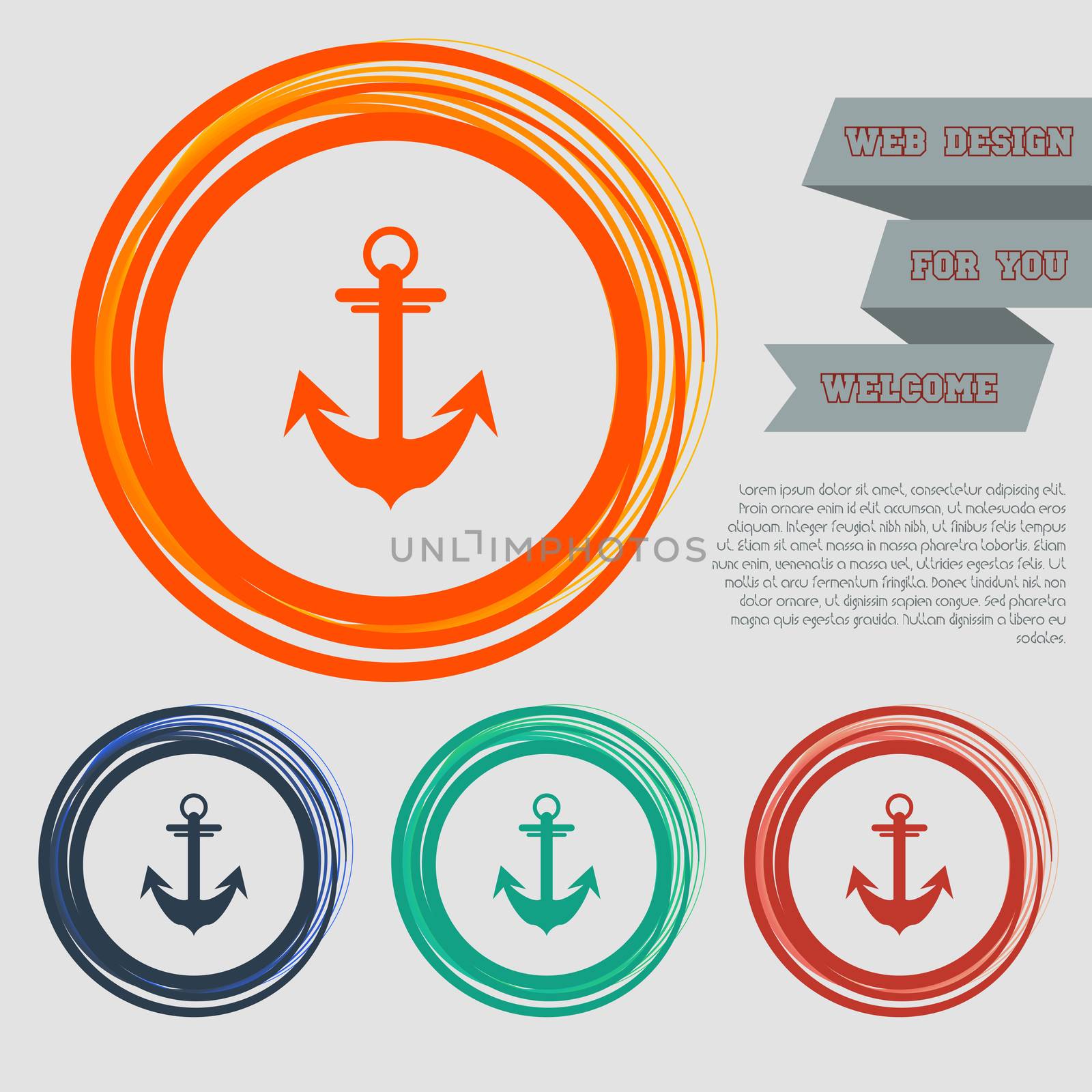 Anchor icon on the red, blue, green, orange buttons for your website and design with space text. illustration