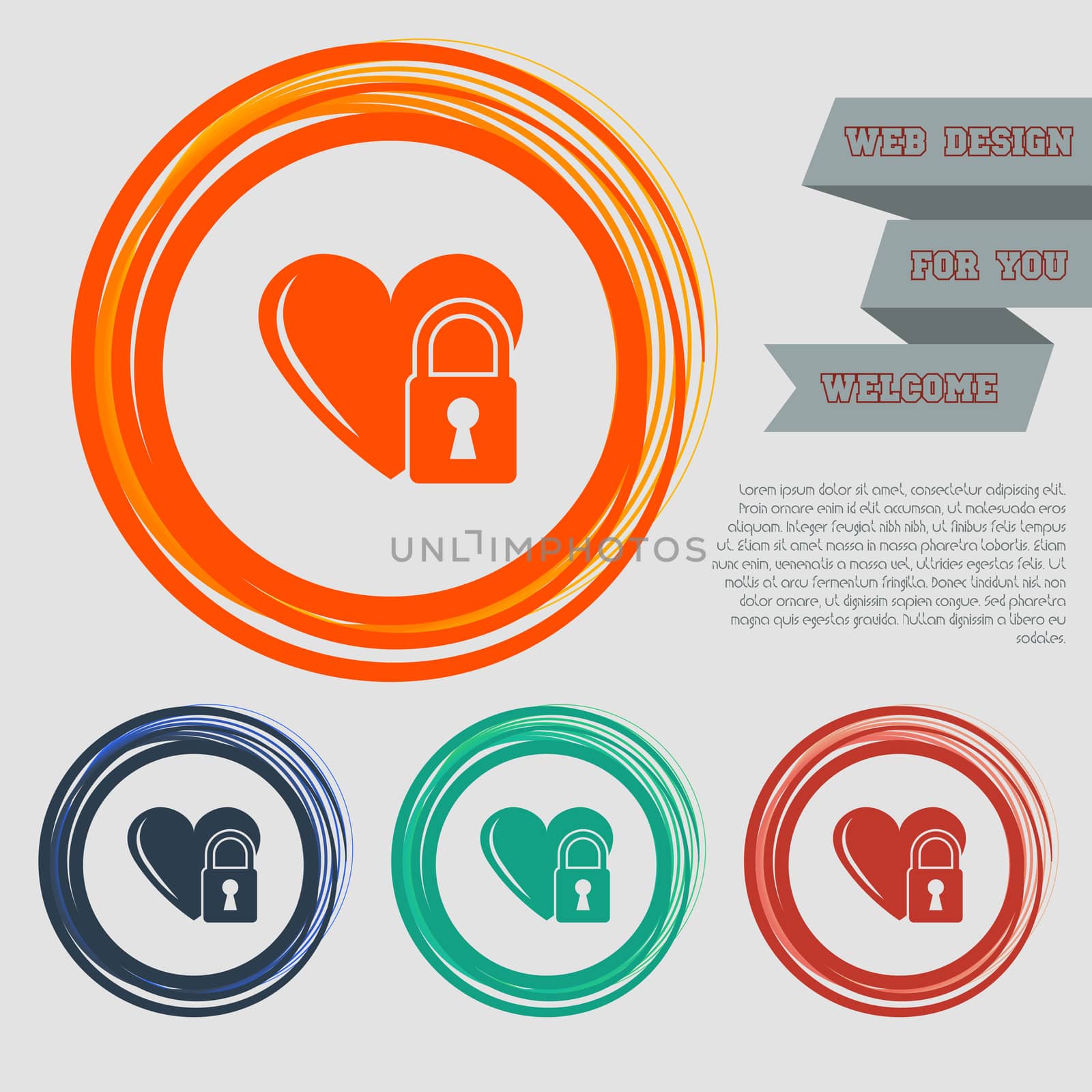heart lock icon on the red, blue, green, orange buttons for your website and design with space text.  by Adamchuk
