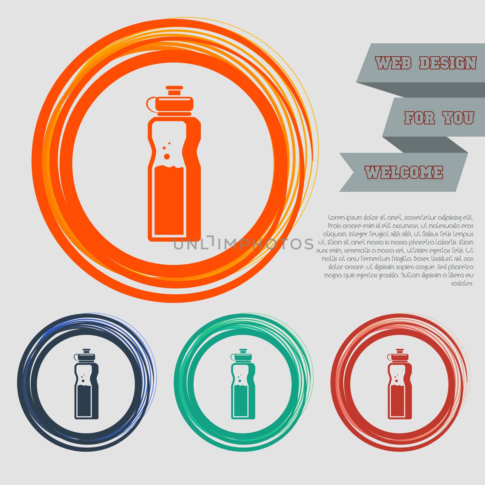 bottle of water icon on the red, blue, green, orange buttons for your website and design with space text.  by Adamchuk