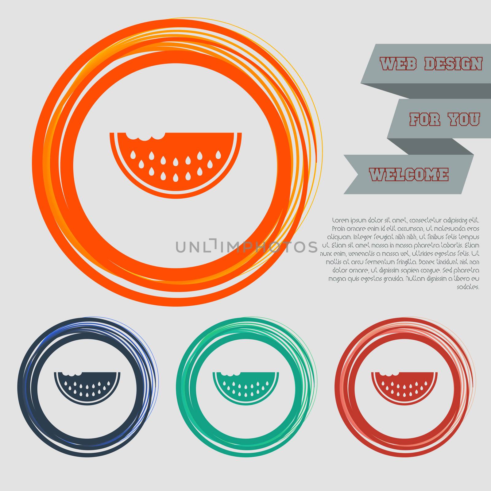 watermelon icon on the red, blue, green, orange buttons for your website and design with space text.  by Adamchuk