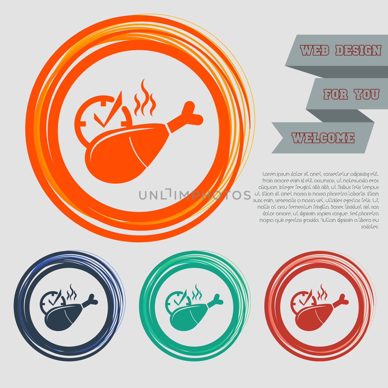 Chicken leg or drumstick icon on the red, blue, green, orange buttons for your website and design with space text. illustration