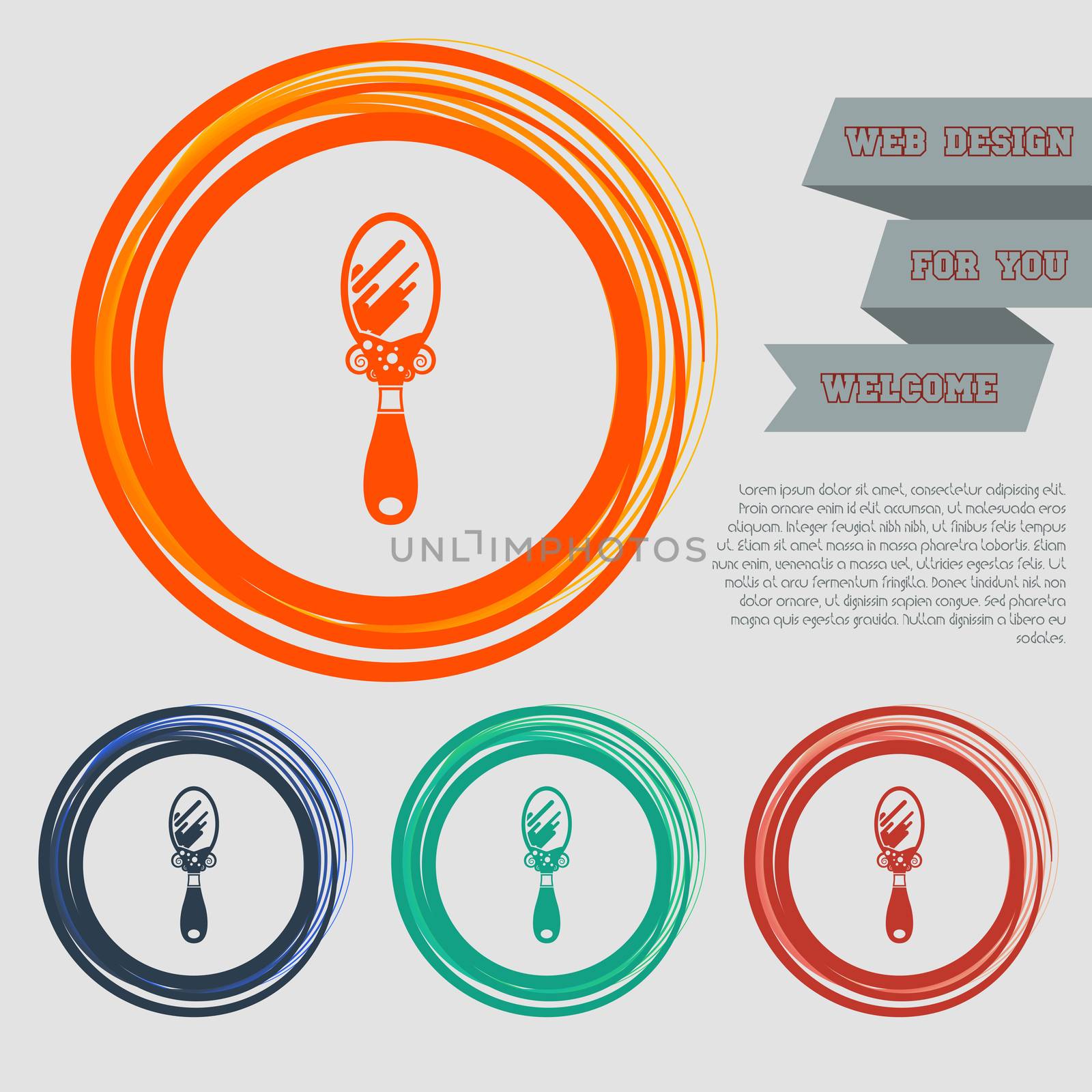 mirror icon on the red, blue, green, orange buttons for your website and design with space text. illustration