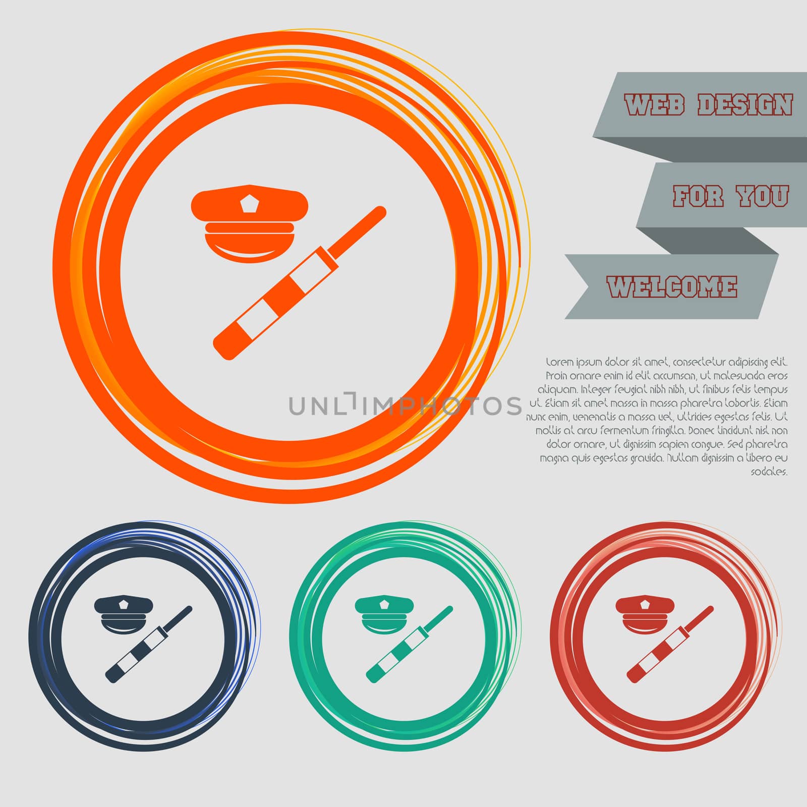 police of hat icon on the red, blue, green, orange buttons for your website and design with space text.  by Adamchuk