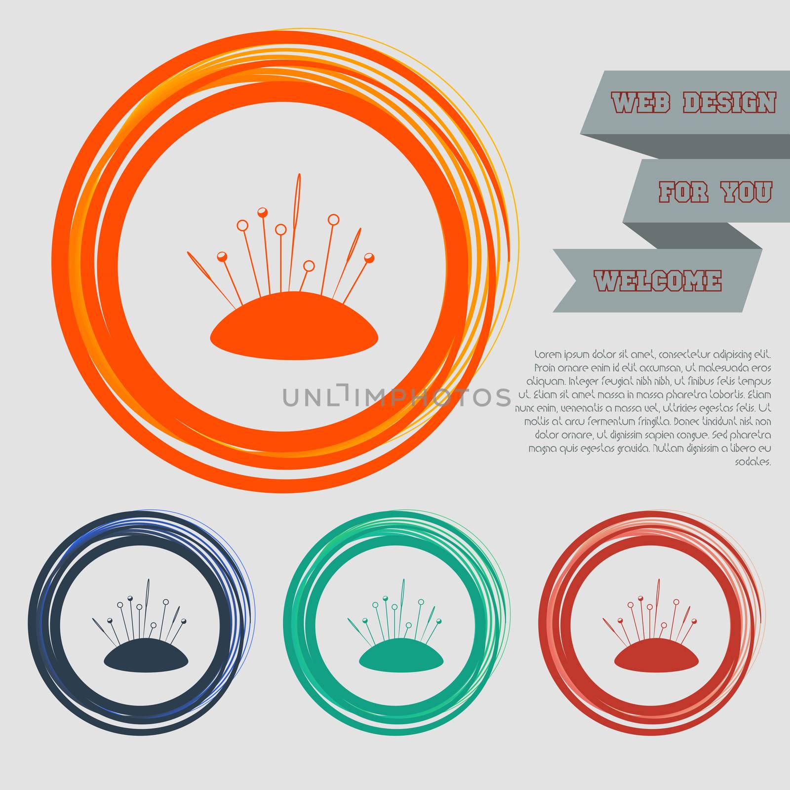 Sewing Needle icon on the red, blue, green, orange buttons for your website and design with space text. illustration
