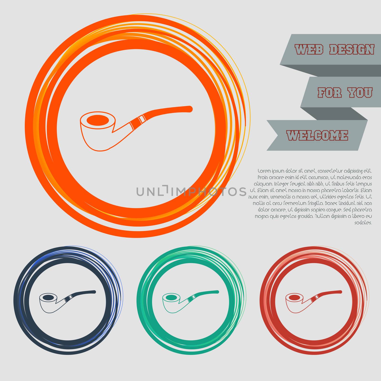 tobacco pipe icon on the red, blue, green, orange buttons for your website and design with space text.  by Adamchuk