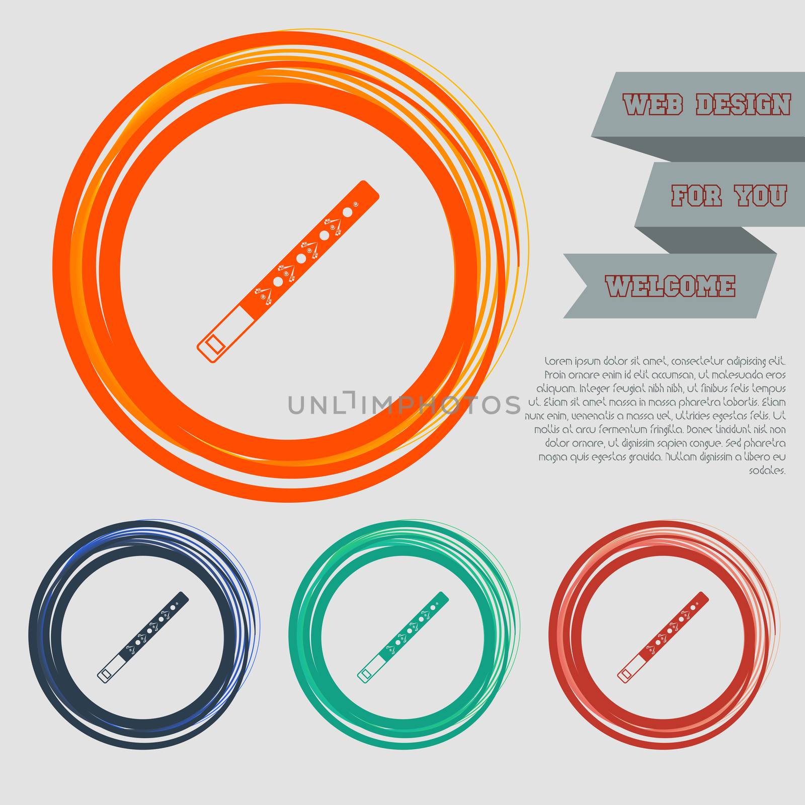 Trumpet icon on the red, blue, green, orange buttons for your website and design with space text.  by Adamchuk