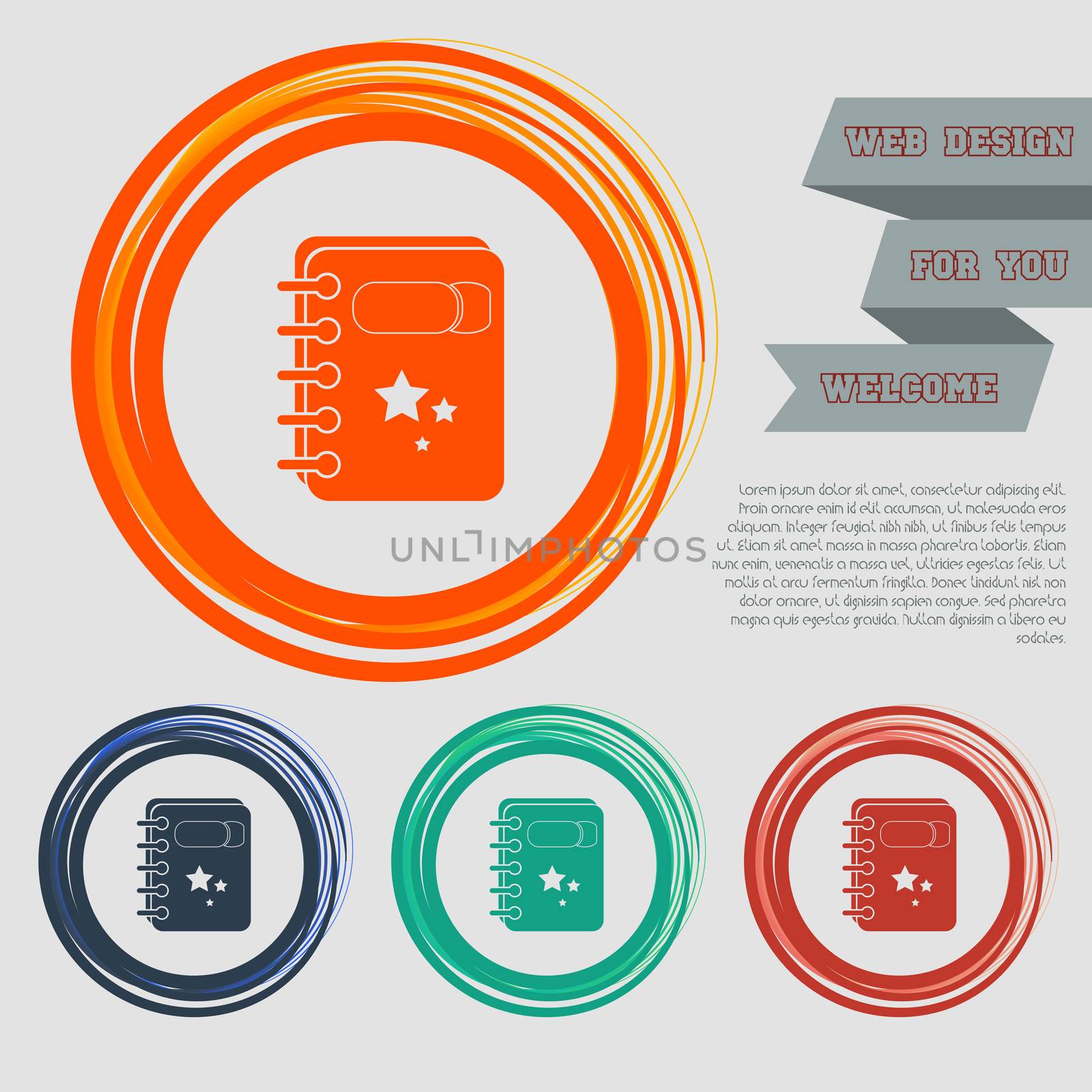 book Icon on the red, blue, green, orange buttons for your website and design with space text. illustration