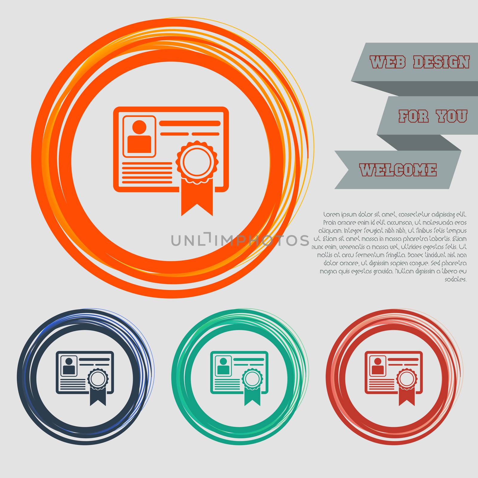certificate icon on the red, blue, green, orange buttons for your website and design with space text. illustration