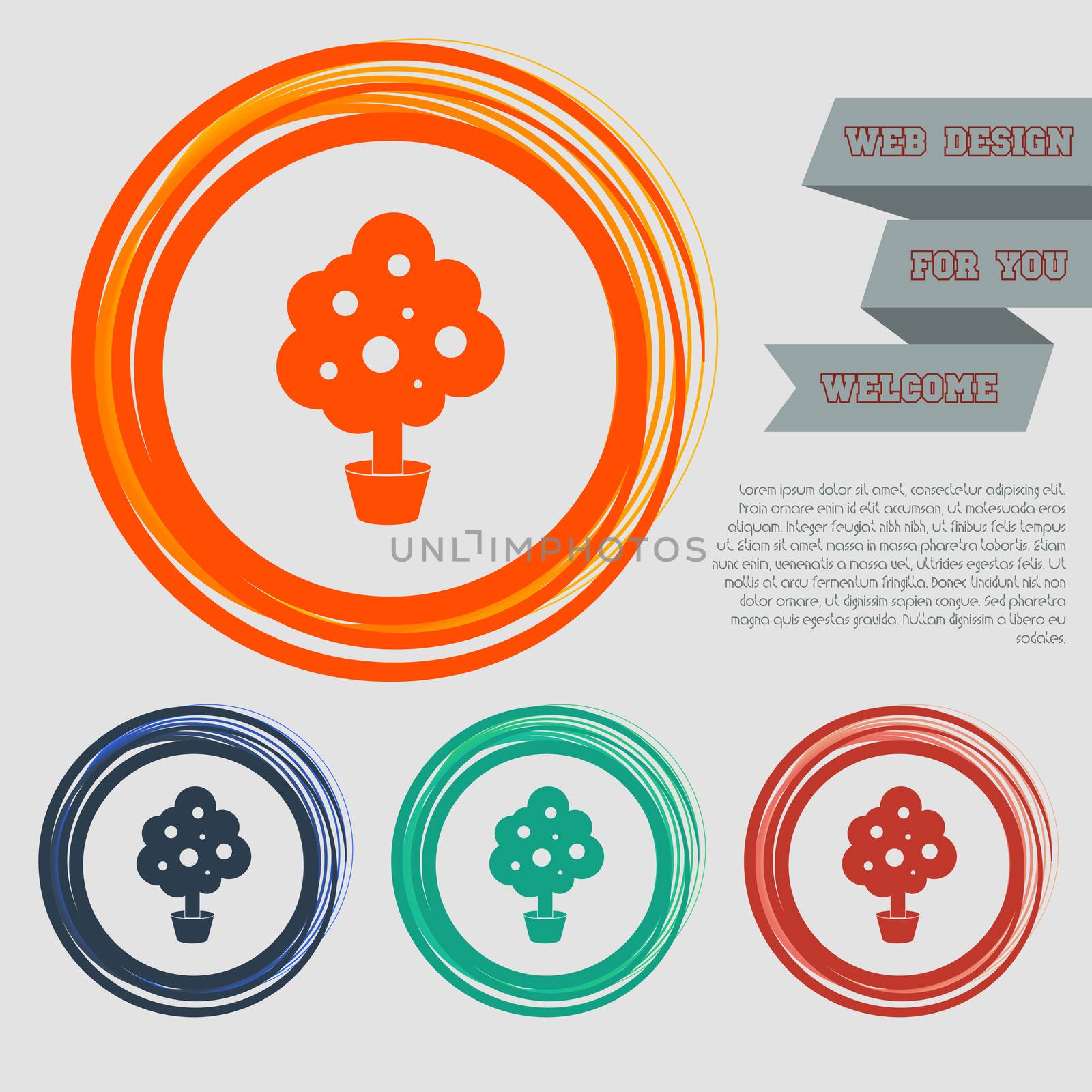 tree Icon on the red, blue, green, orange buttons for your website and design with space text. illustration