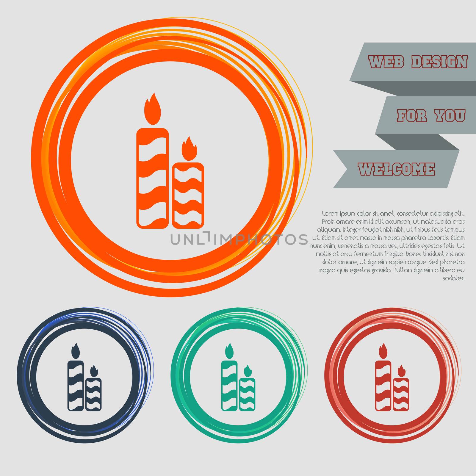 Candle icon on the red, blue, green, orange buttons for your website and design with space text.  by Adamchuk