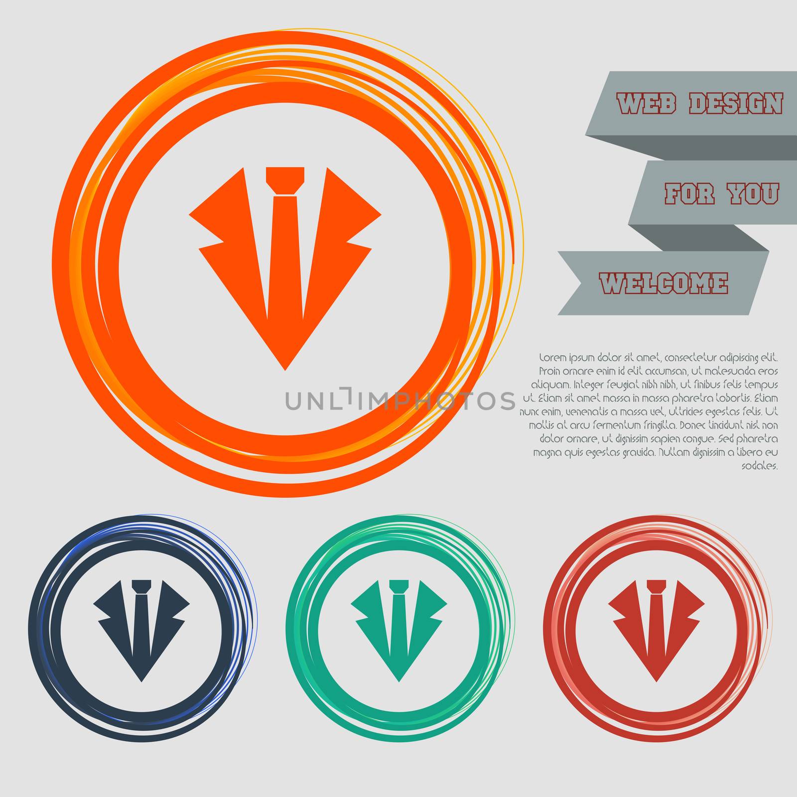 Necktie icon on the red, blue, green, orange buttons for your website and design with space text.  by Adamchuk