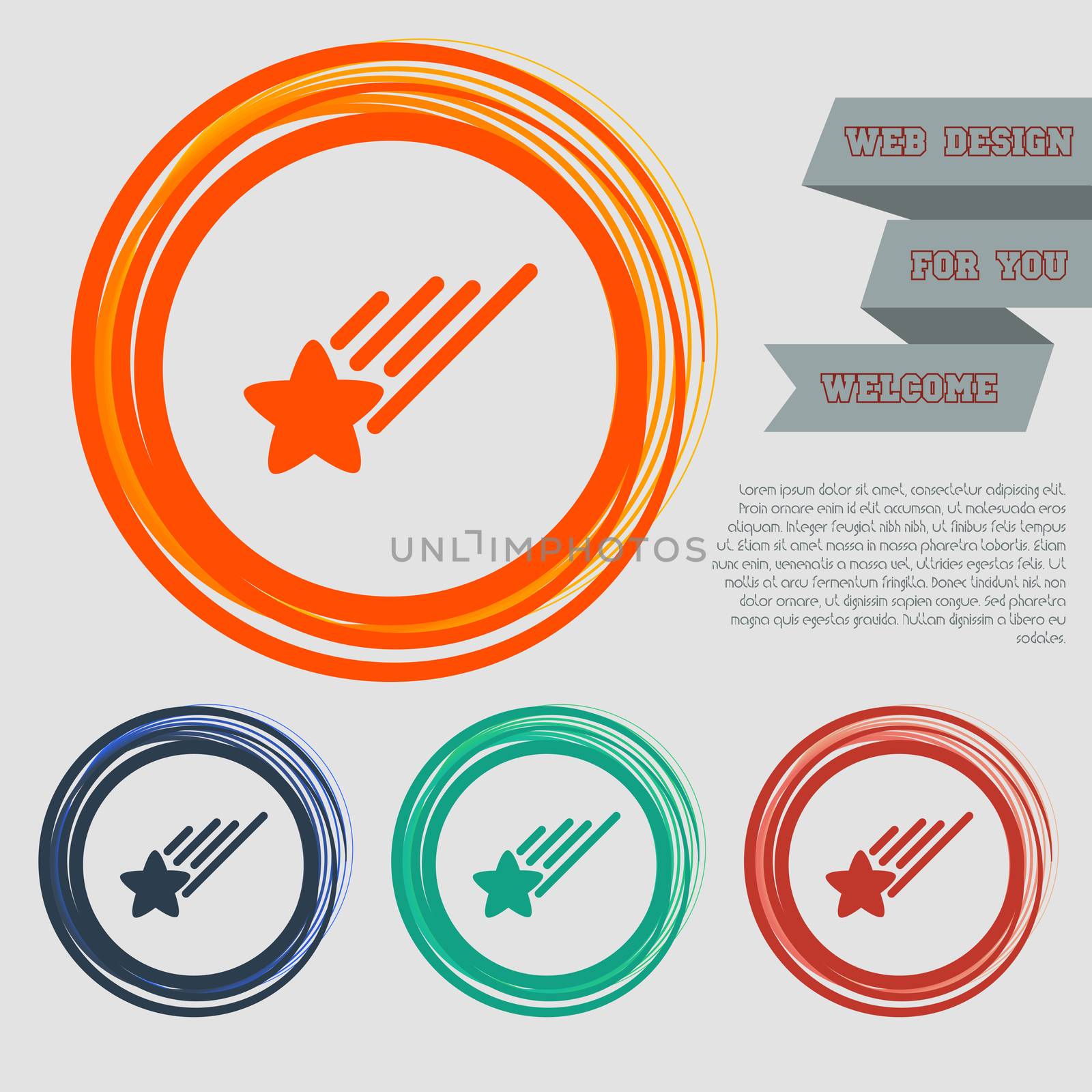 Star Icon on the red, blue, green, orange buttons for your website and design with space text. illustration