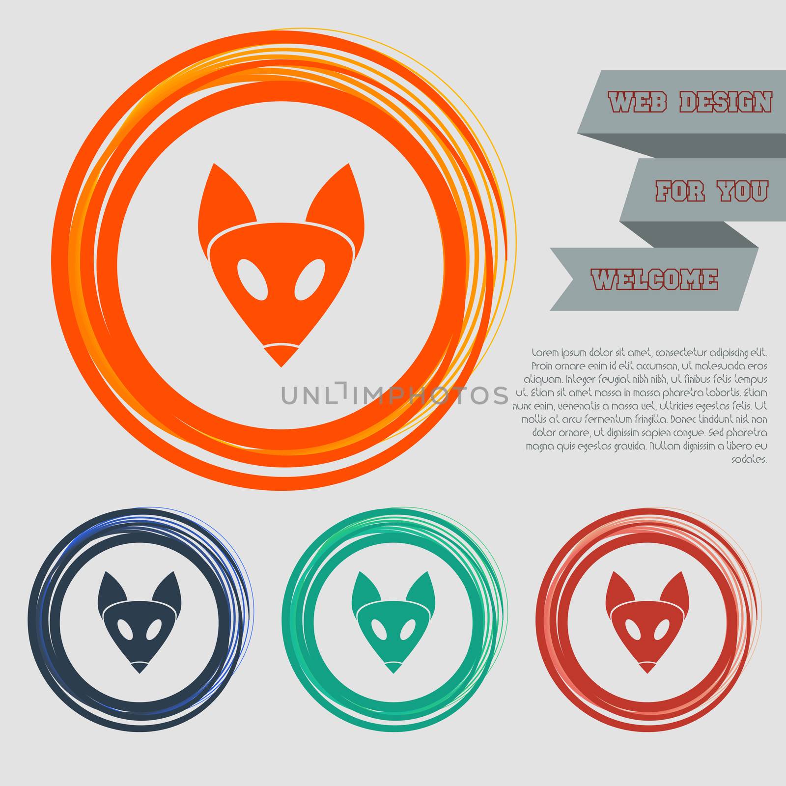 Fox icon on the red, blue, green, orange buttons for your website and design with space text. illustration