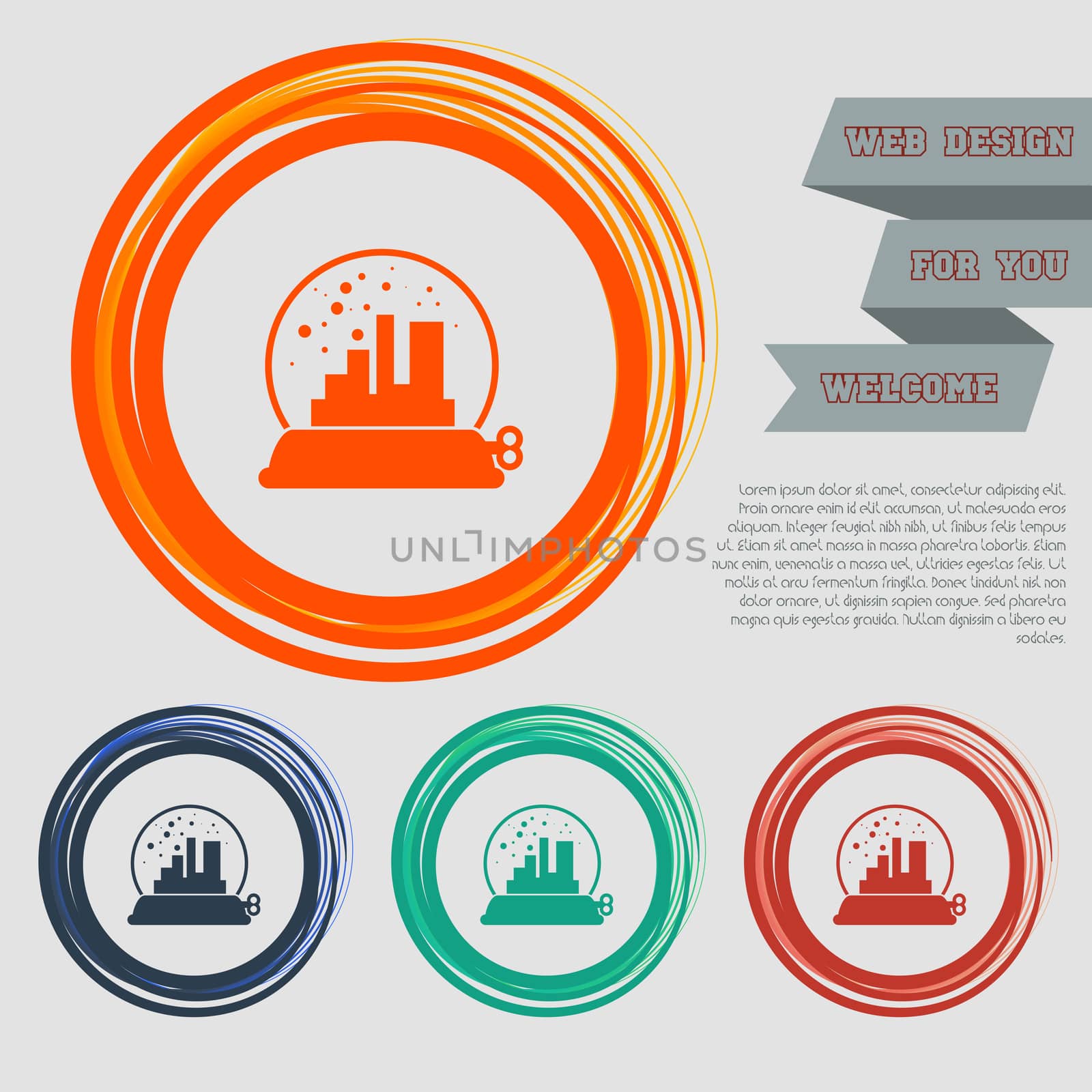 factory icon on the red, blue, green, orange buttons for your website and design with space text. illustration