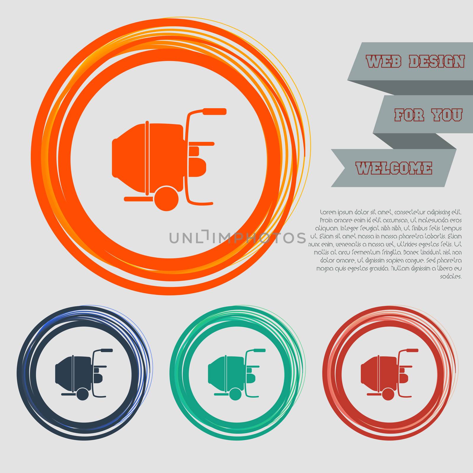 Concrete mixer icon on the red, blue, green, orange buttons for your website and design with space text.  by Adamchuk