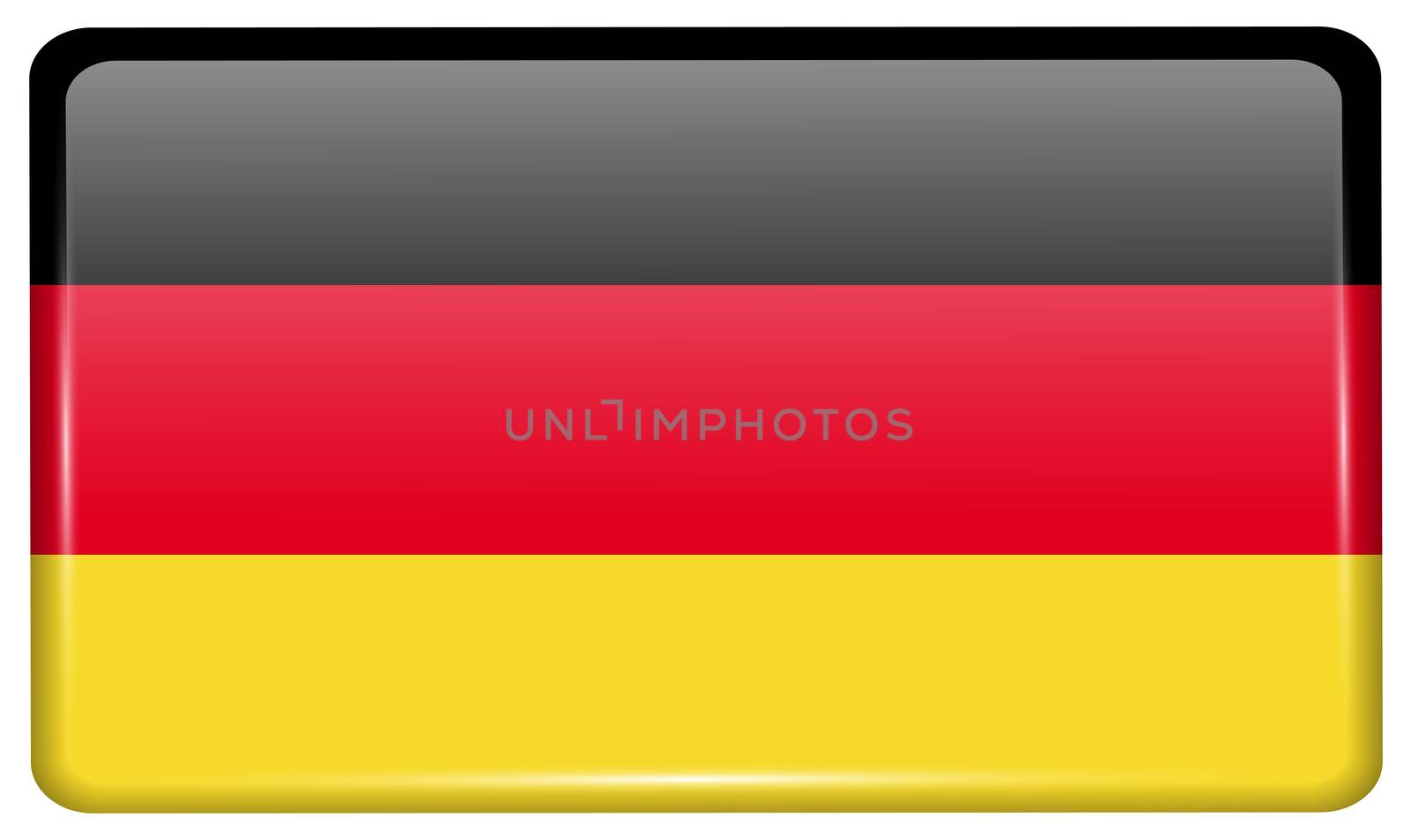 Flags of Germany in the form of a magnet on refrigerator with reflections light. illustration