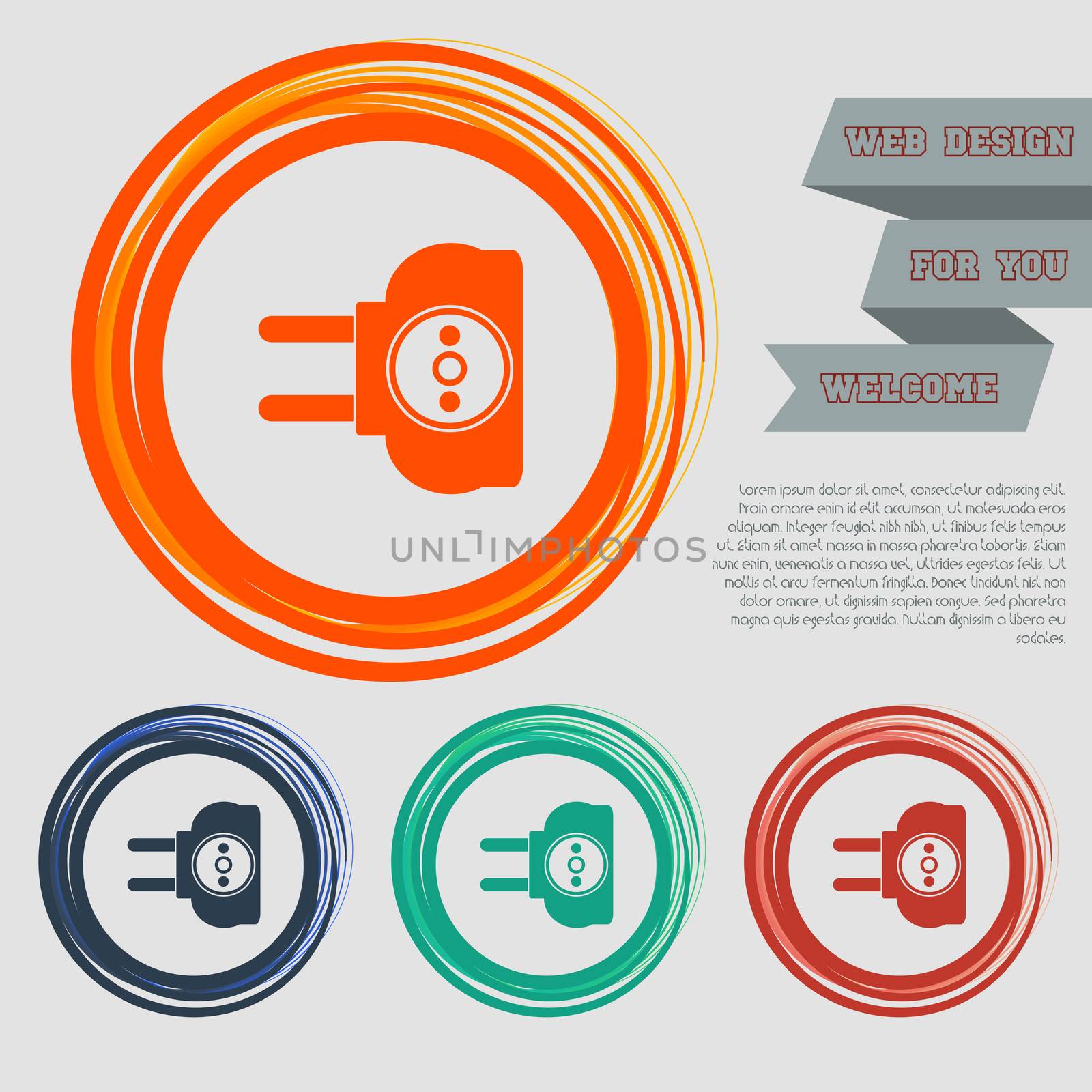 socket icon on the red, blue, green, orange buttons for your website and design with space text. illustration