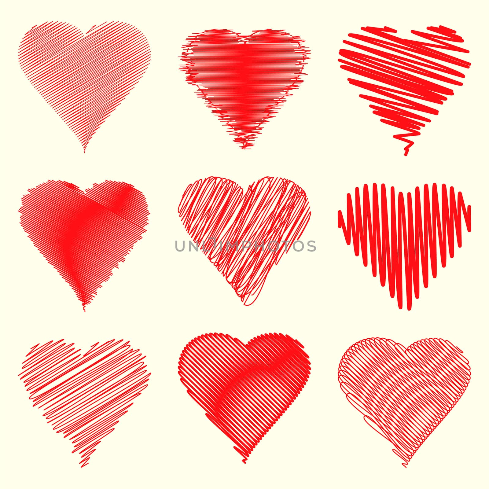 Nine different heart shapes collection specially for valentines day. Illustration