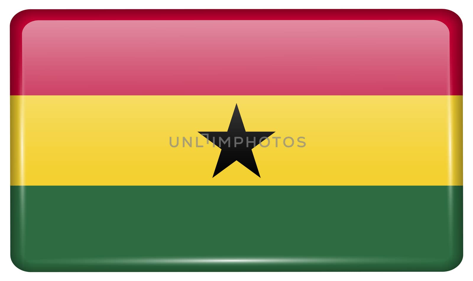 Flags Ghana in the form of a magnet on refrigerator with reflections light.  by Adamchuk