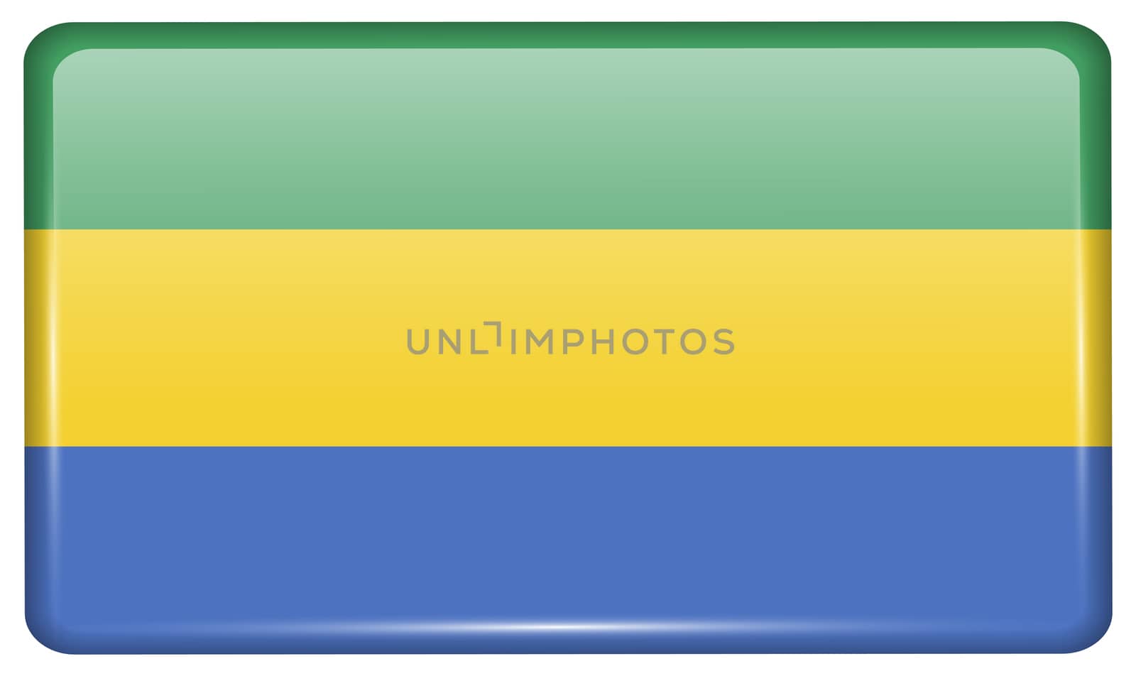 Flags of Gabon in the form of a magnet on refrigerator with reflections light. illustration