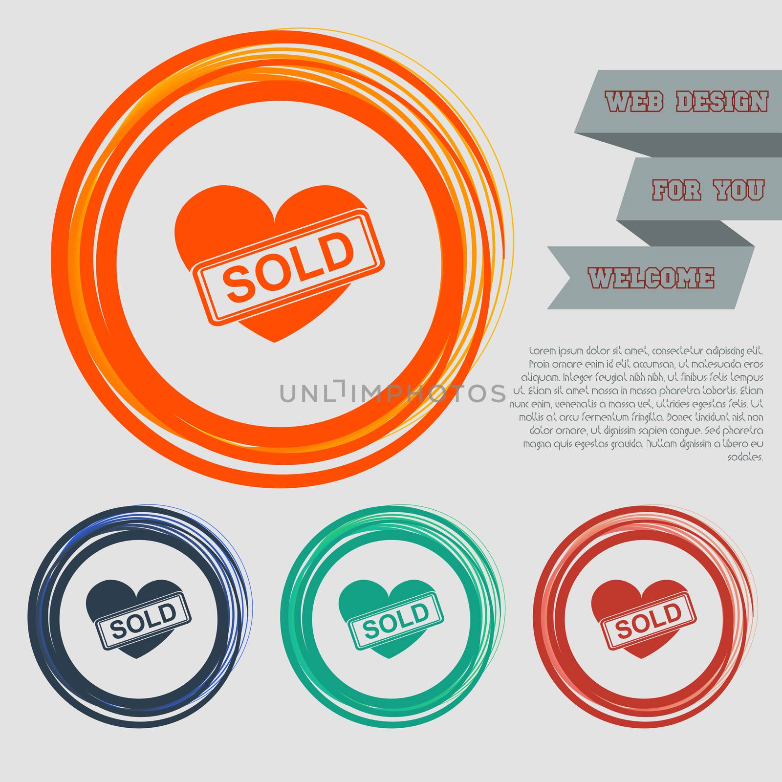 Heart icon on the red, blue, green, orange buttons for your website and design with space text. illustration