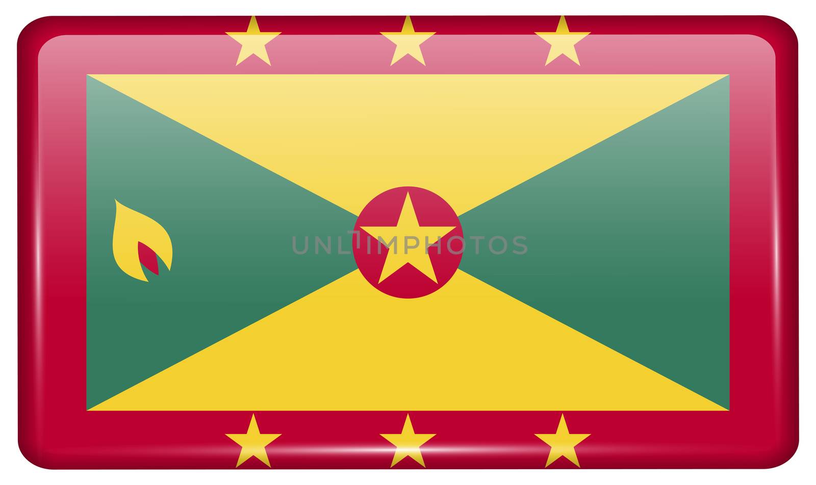 Flags Grenada in the form of a magnet on refrigerator with reflections light.  by Adamchuk