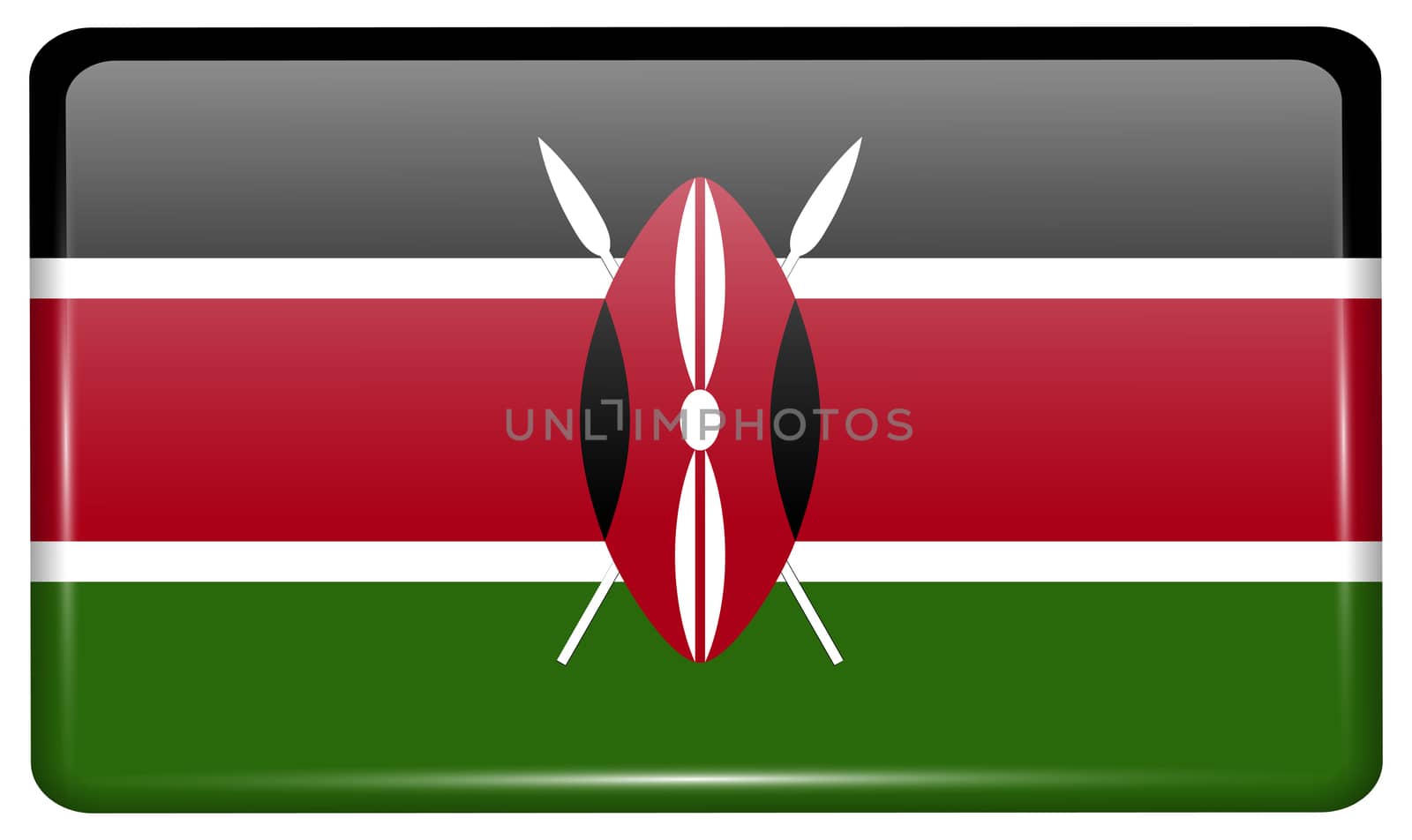 Flags of Kenya in the form of a magnet on refrigerator with reflections light. illustration