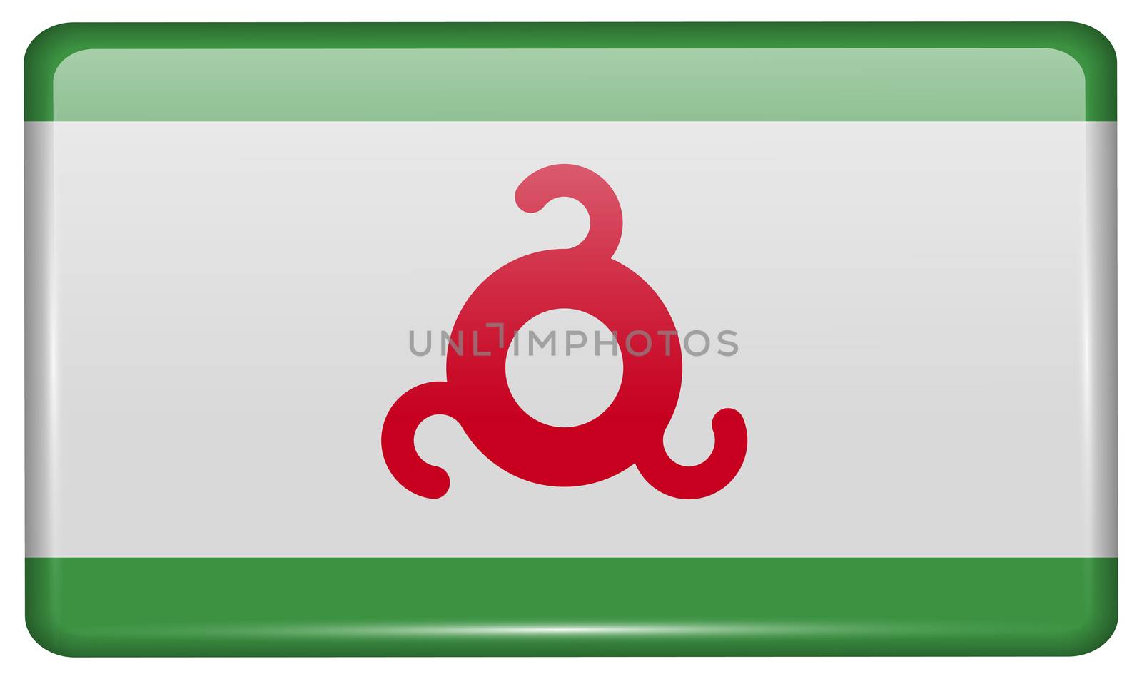 Flags of Ingushetia in the form of a magnet on refrigerator with reflections light. illustration