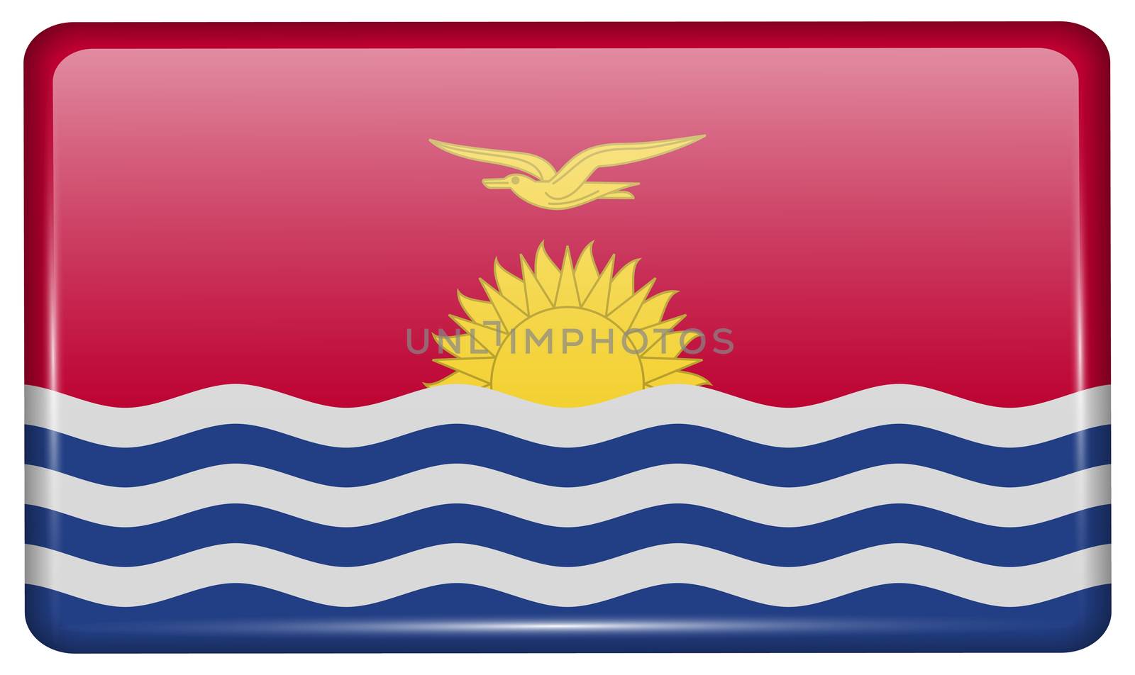 Flags of Kiribati in the form of a magnet on refrigerator with reflections light. illustration