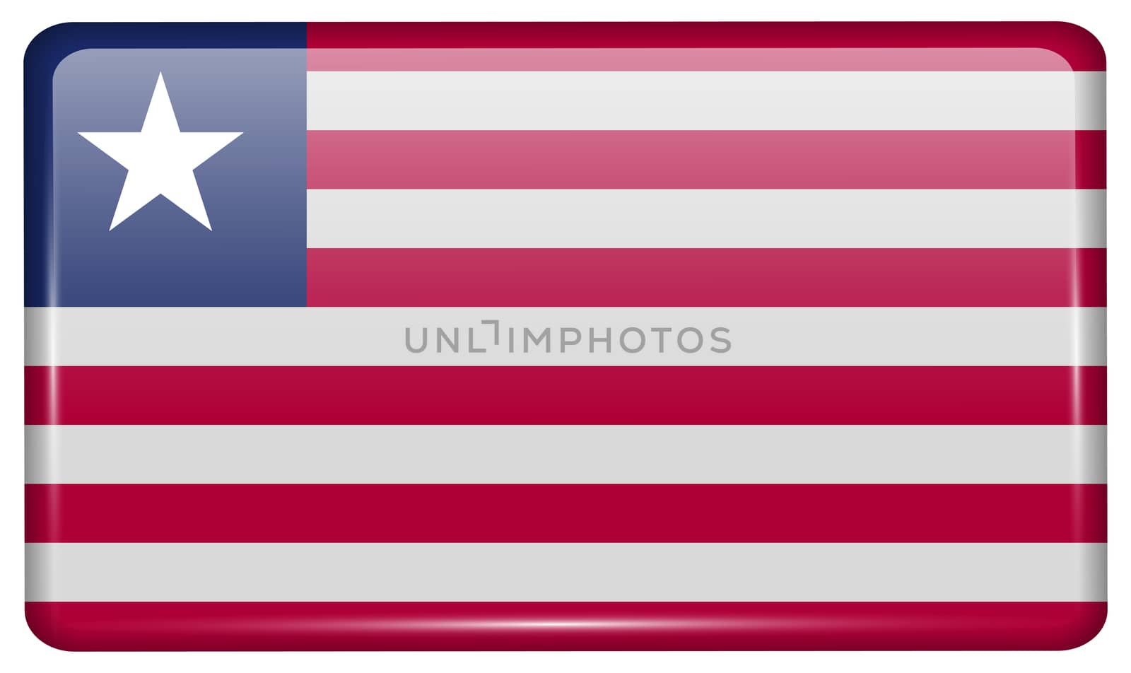 Flags of Liberia in the form of a magnet on refrigerator with reflections light. illustration